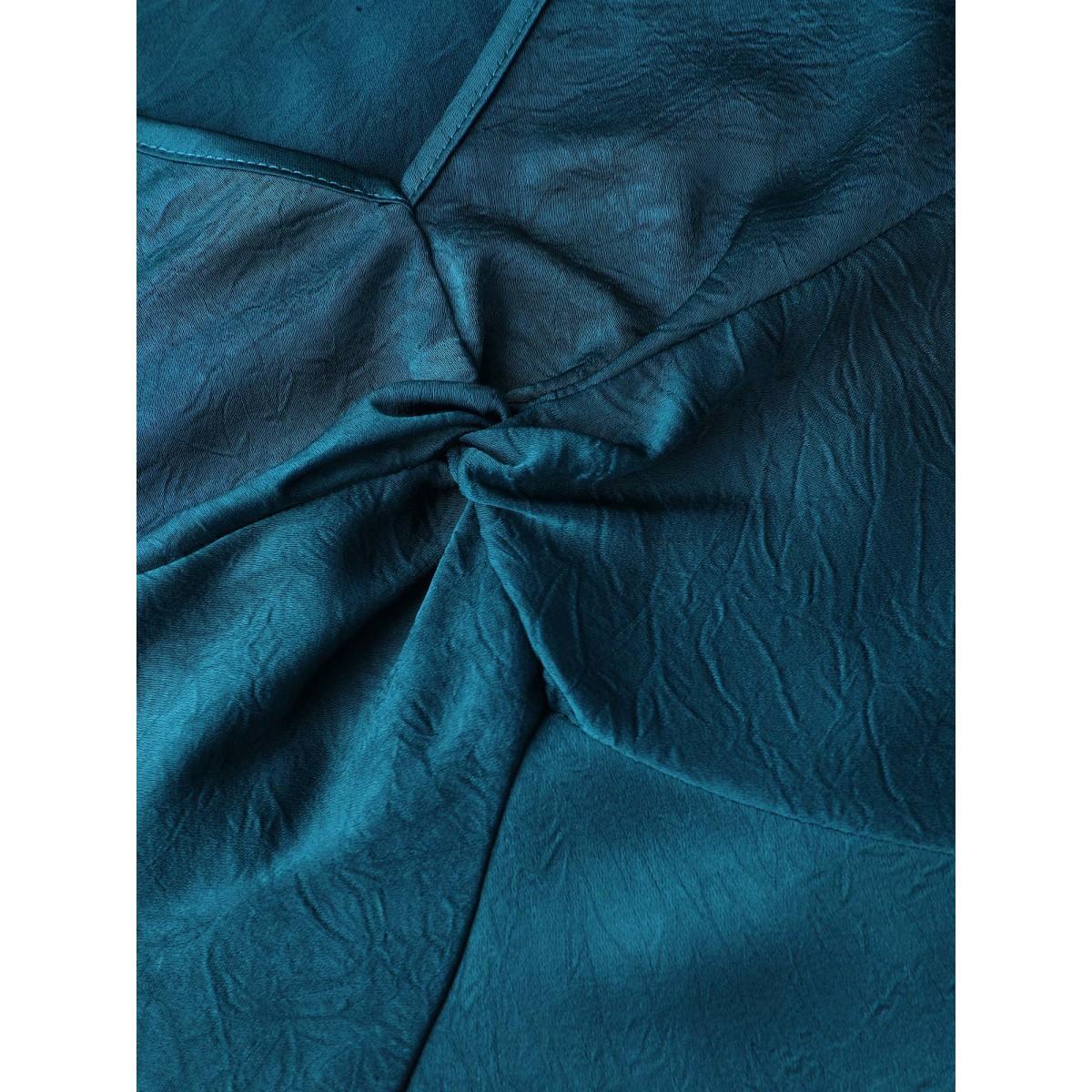 Plus Size Satin-Like Ruched Sleeve Midi Dress Aegean Women Formal Twist V-neck Half Sleeve Curvy BloomChic 12/L Product Image