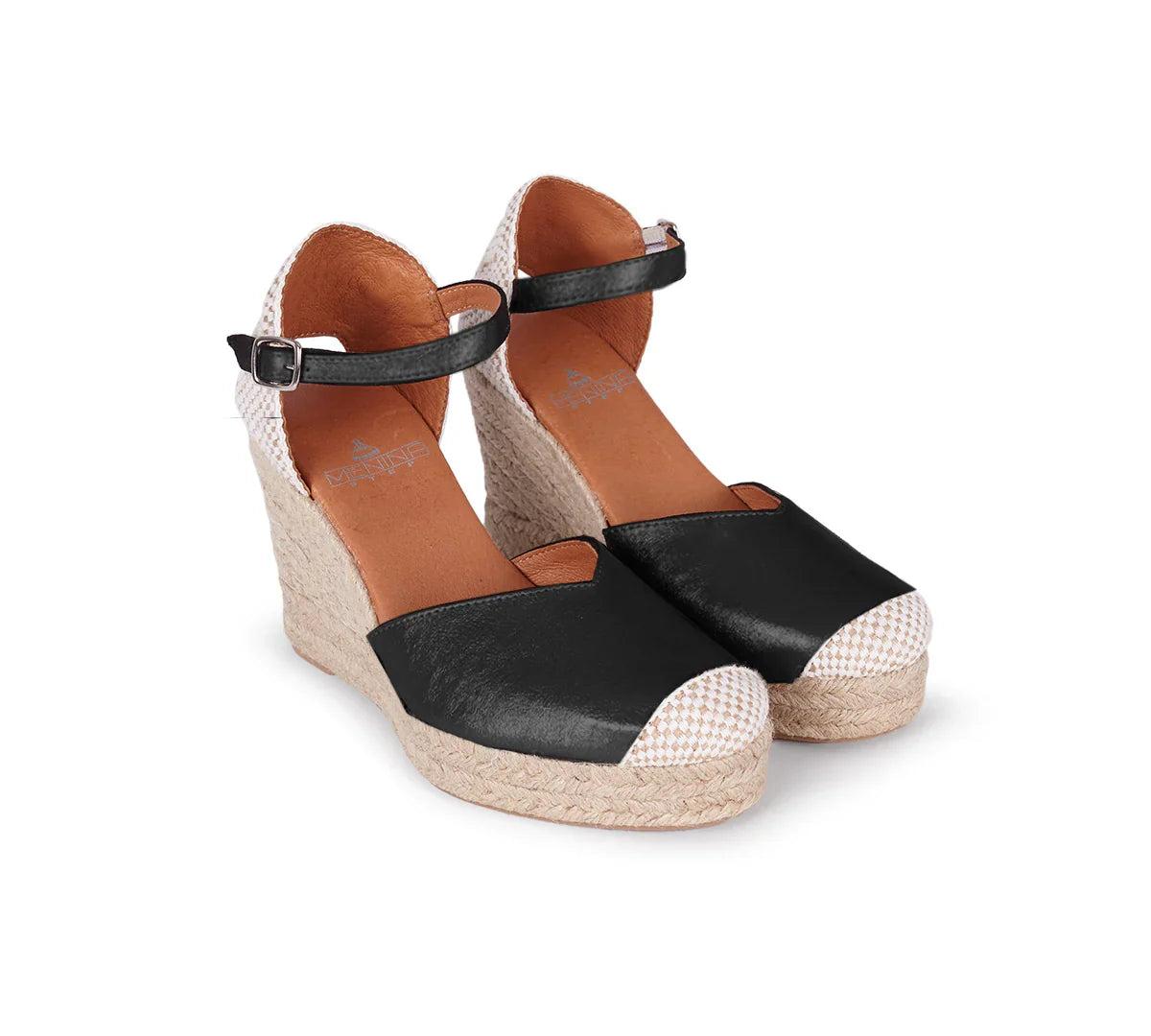 Jimena Metallic Black High Wedge Strap Product Image