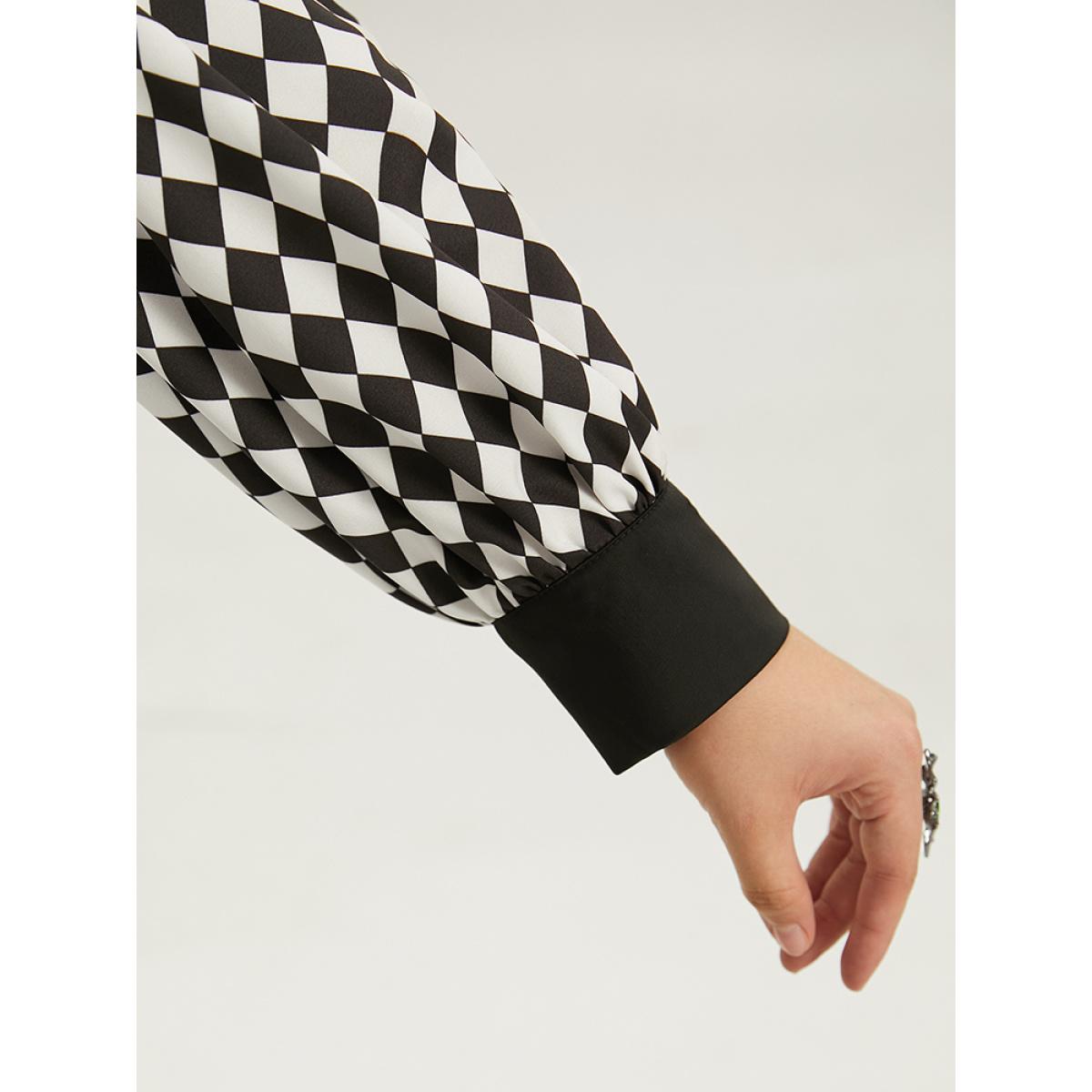 Plus Size Black Halloween Check Frill Trim Gathered Patchwork Blouse Women Elegant Long Sleeve Round Neck Dailywear Blouses BloomChic 22-24/3X Product Image