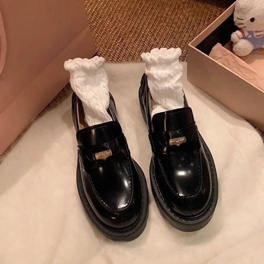 Platform Plain Genuine Leather Penny Loafers Product Image