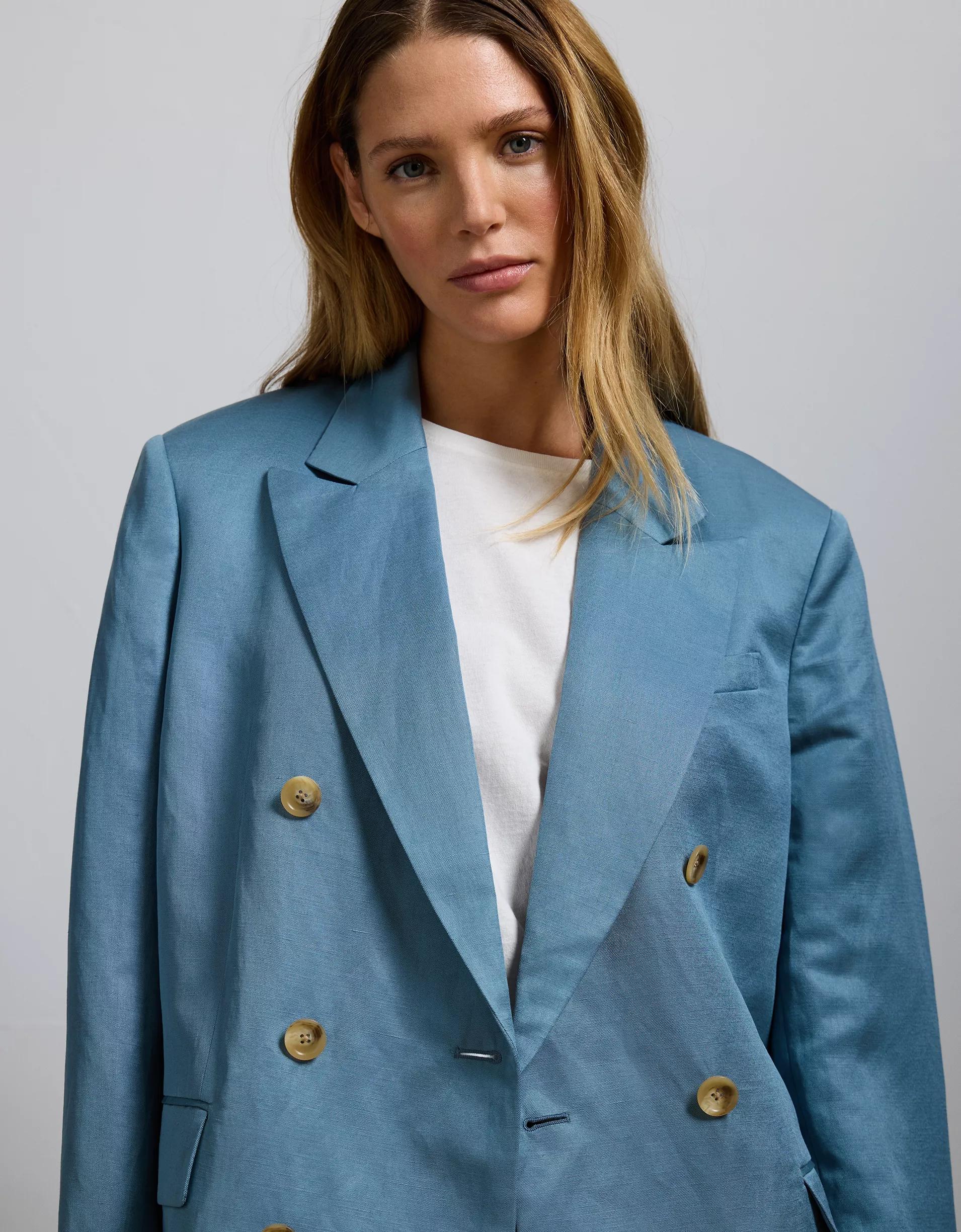 AE77 Premium Linen-Silk Blend Double-Breasted Blazer Product Image