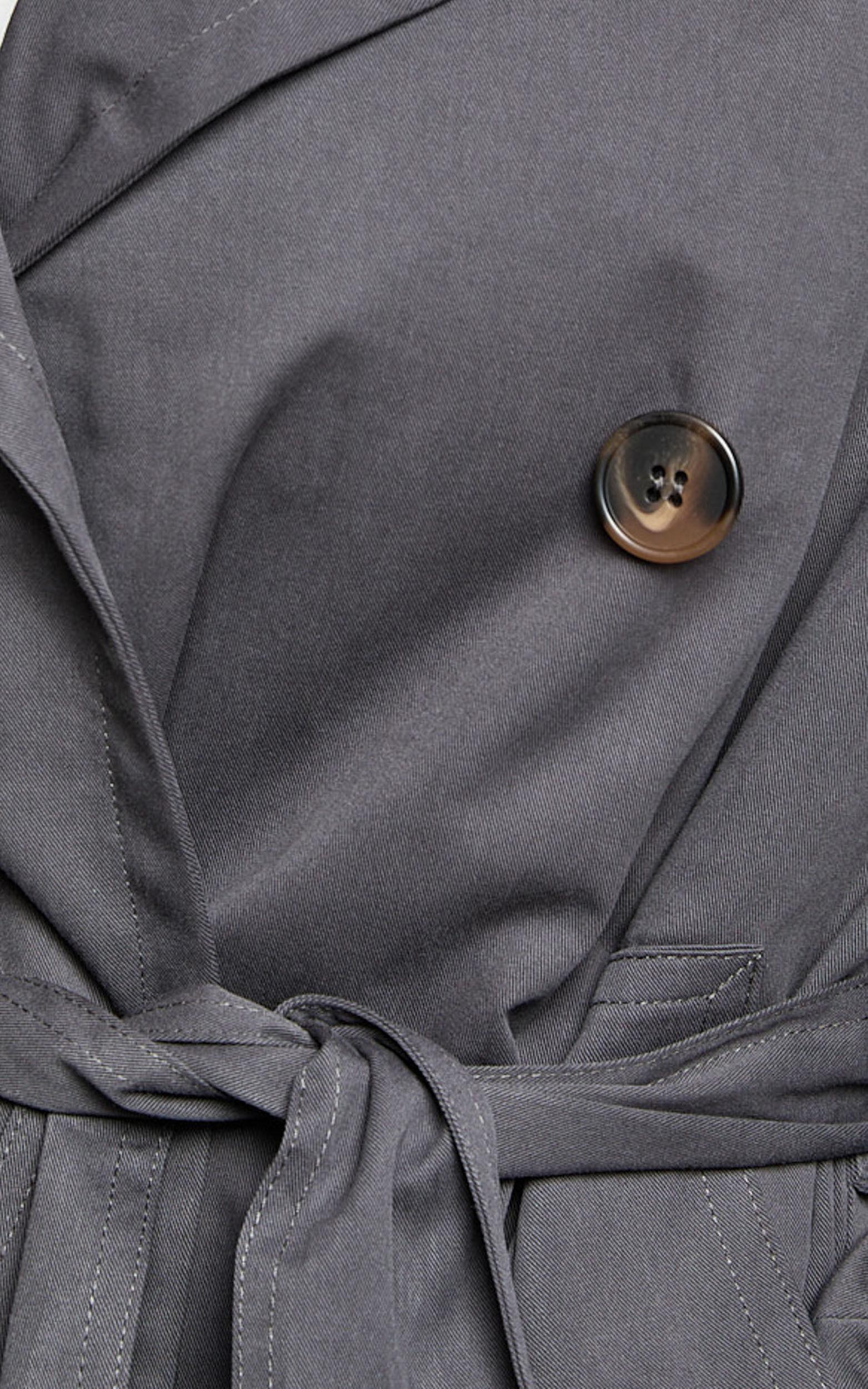 Avah Trench Coat - Double Breasted Tie Waist Coat in Charcoal Product Image