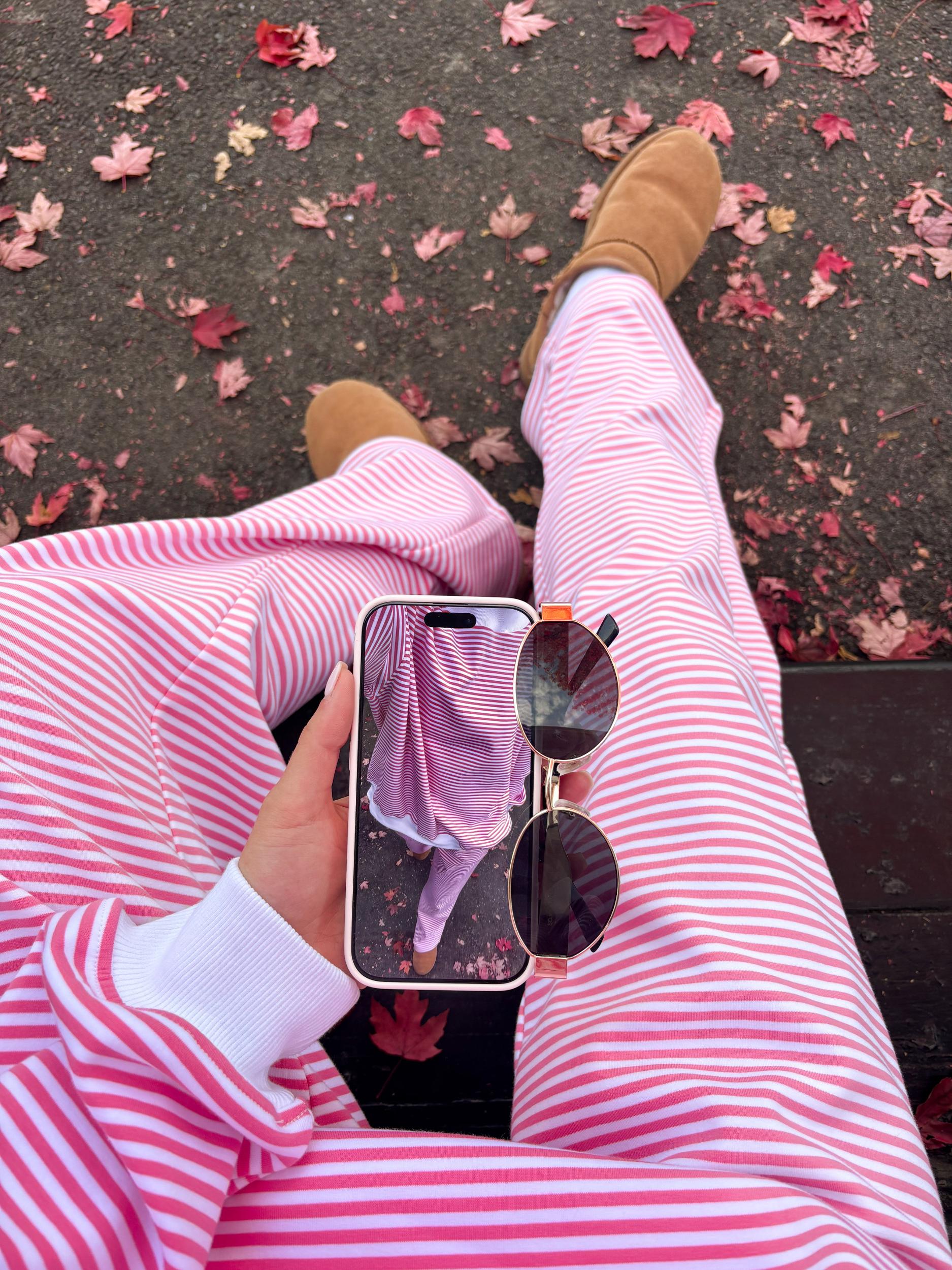 Dark Pink and White Big Striped Mockneck Sweatshirt Product Image
