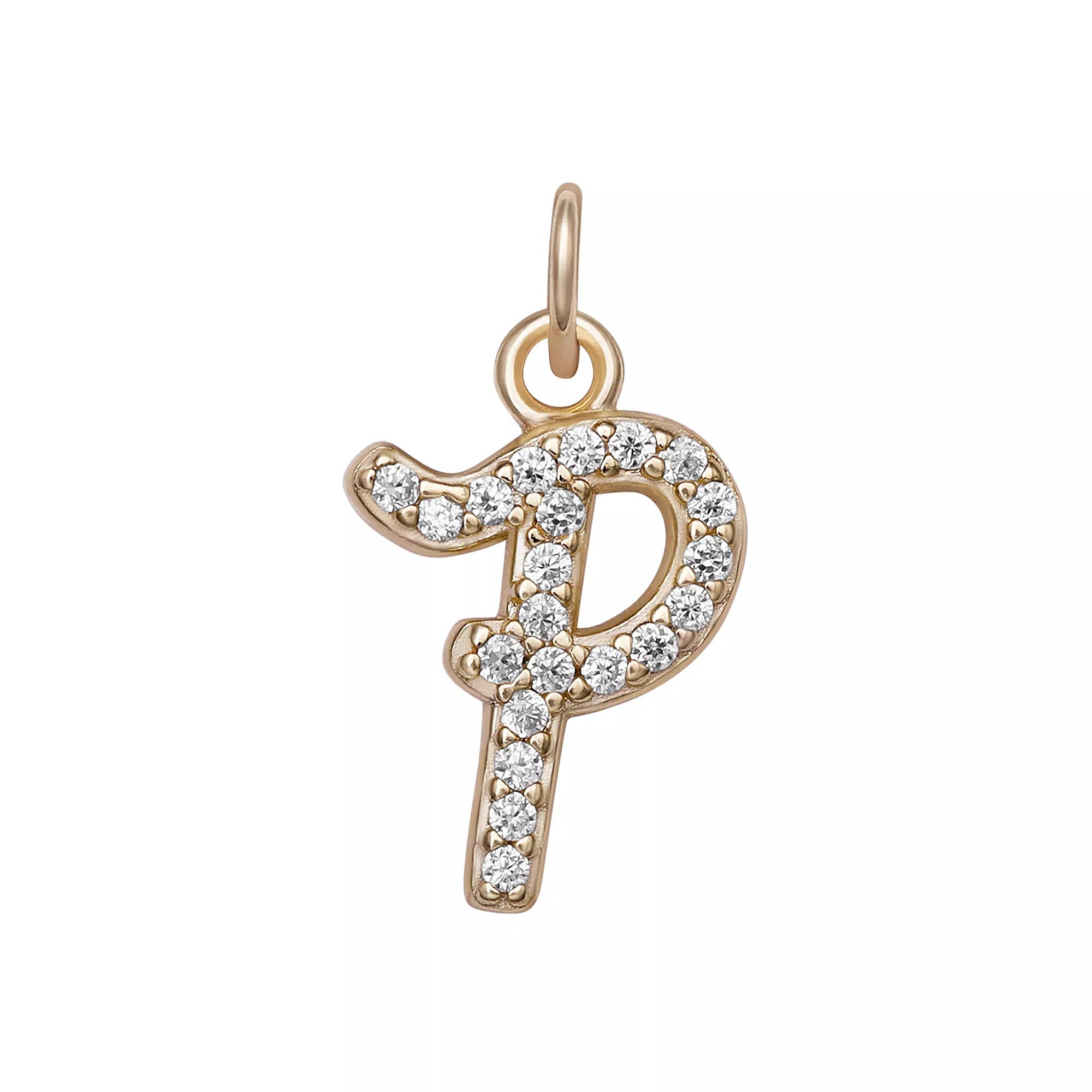 LC Lauren Conrad Sterling Silver Cubic Zirconia Initial Charm, Womens, Gold Tone O Product Image
