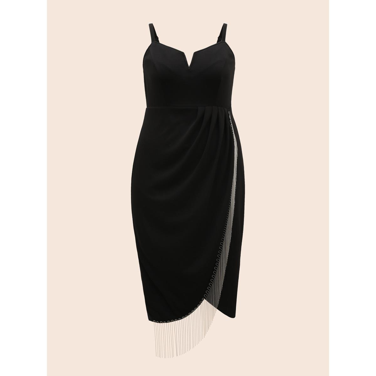 Plus Size Notched Collar Tassel Trim Cami Dress Cyan Women Cocktail Tassels Notched collar Sleeveless Curvy BloomChic 14-16/1X Product Image