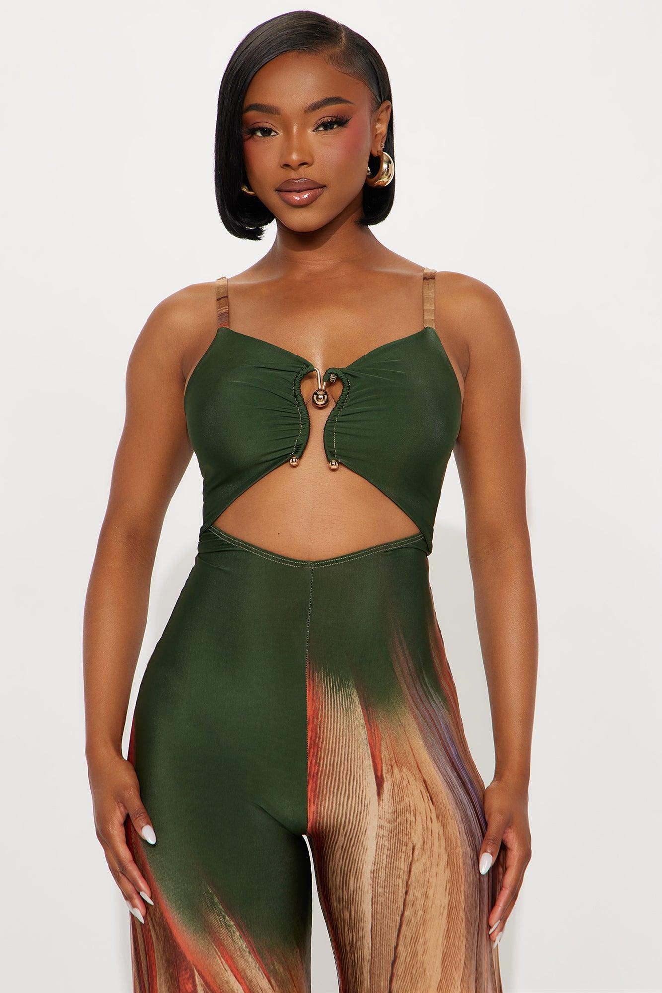Baddie On Vacation Jumpsuit - Olive/combo Female Product Image