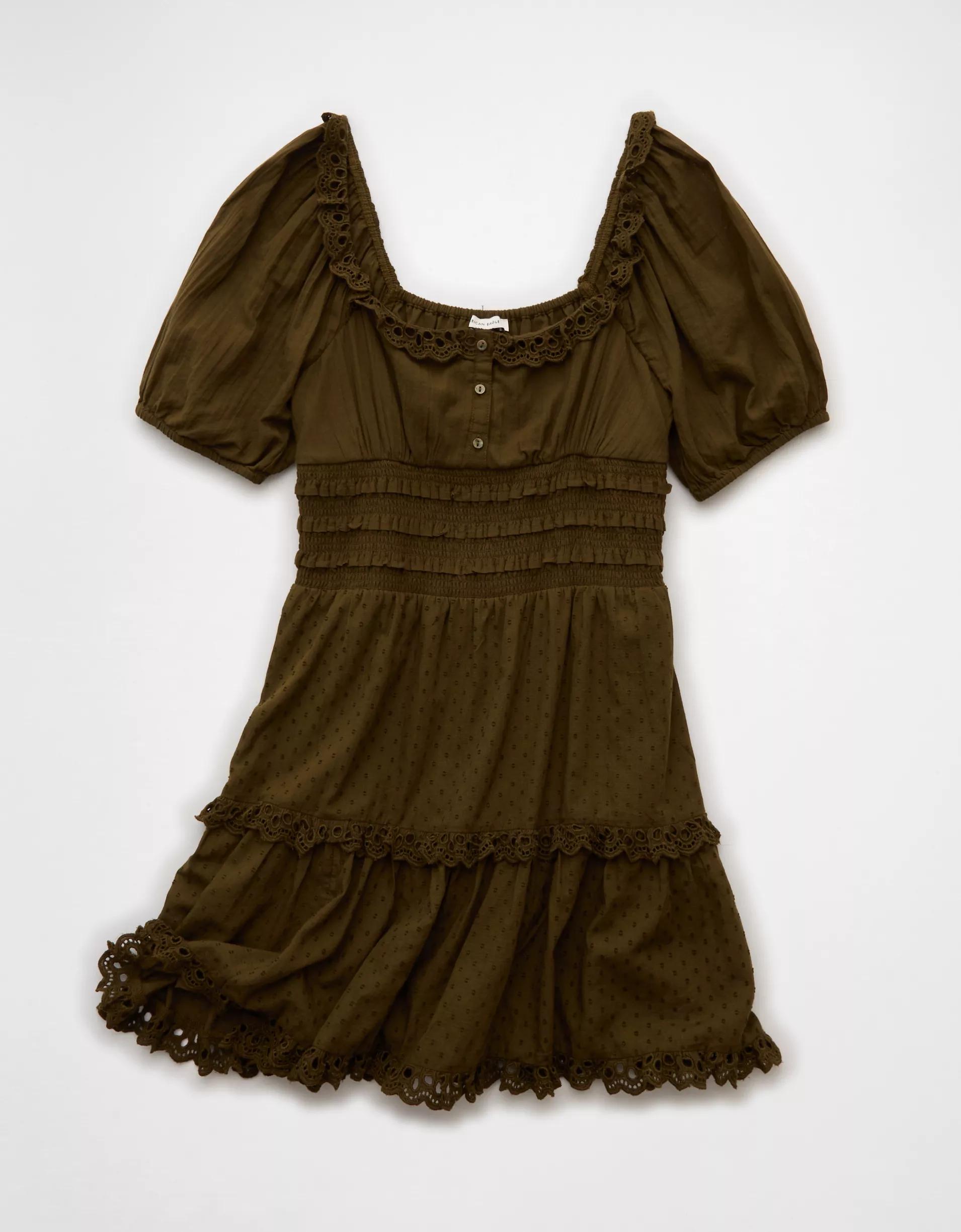 AE Puff Sleeve Smocked Tiered Mini Dress Product Image