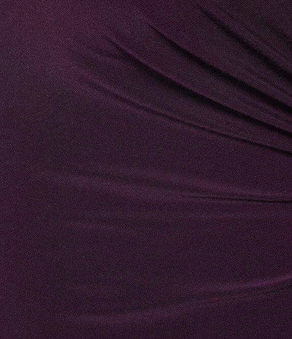 Le Bos Plus Size Embellished 3D Floral Trim Illusion Neckline 3/4 Sleeves Gown Product Image