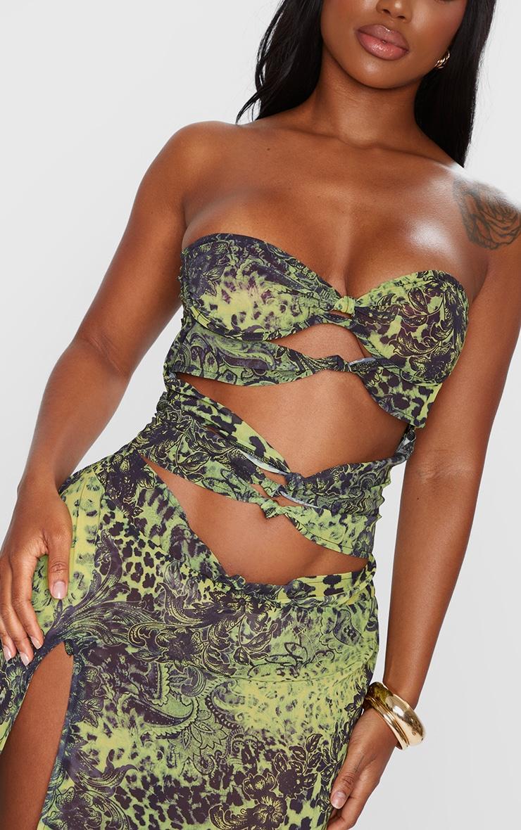 Shape Green Chiffon Leopard Printed Bandeau Cut Out Split Maxi Dress Product Image