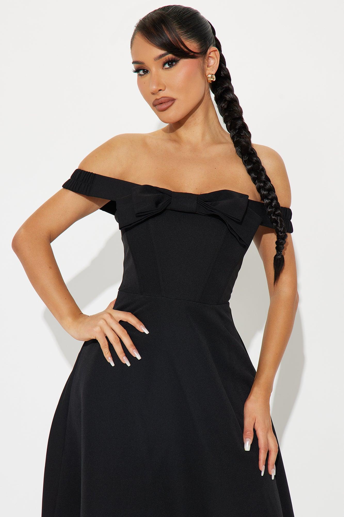 Melinda Off Shoulder Midi Dress - Black Product Image