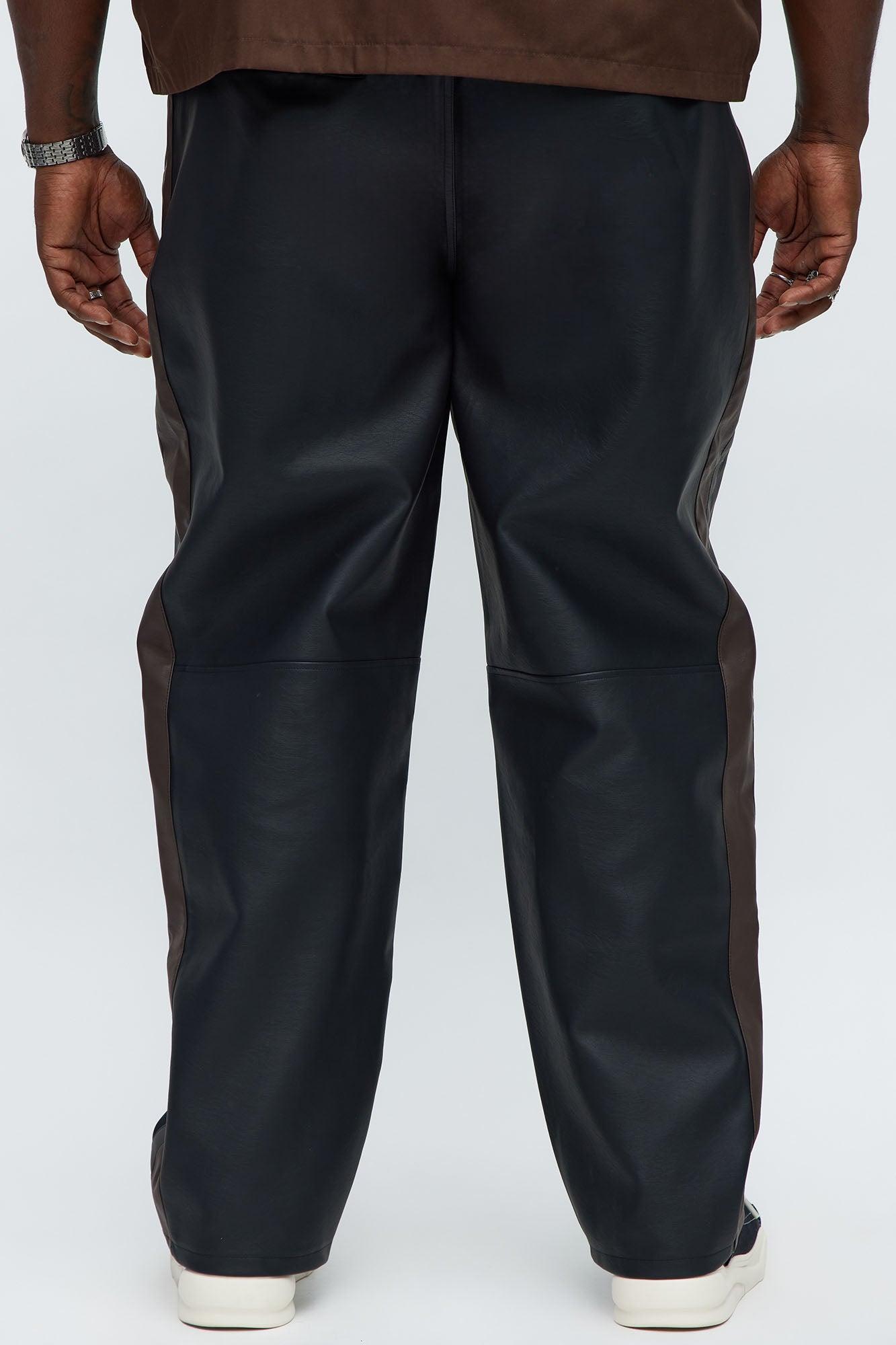 Relaxed Straight Two Way Panel Faux Leather Pants - Black/combo Male Product Image