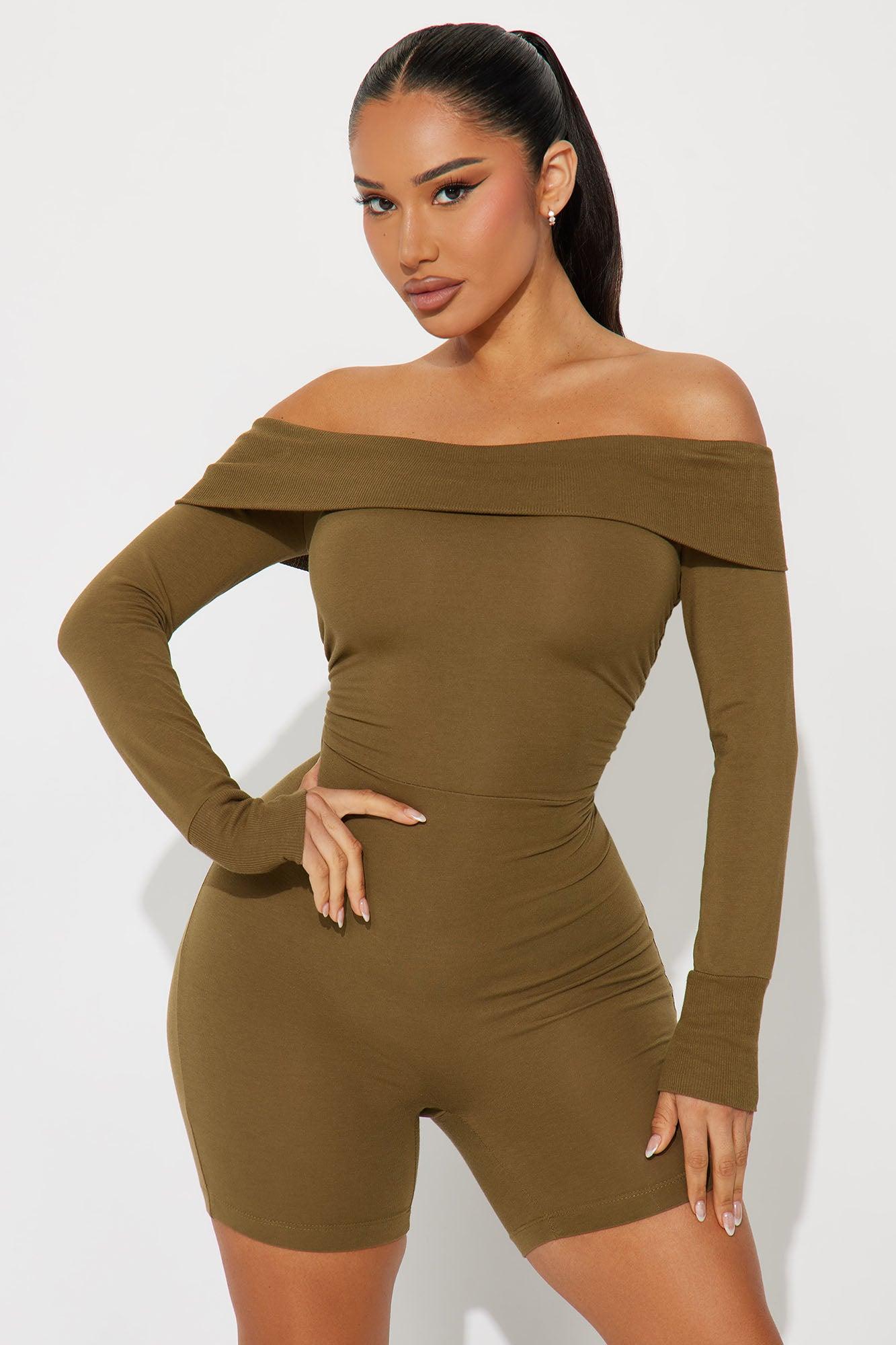 Olivia Off Shoulder Romper - Olive Product Image