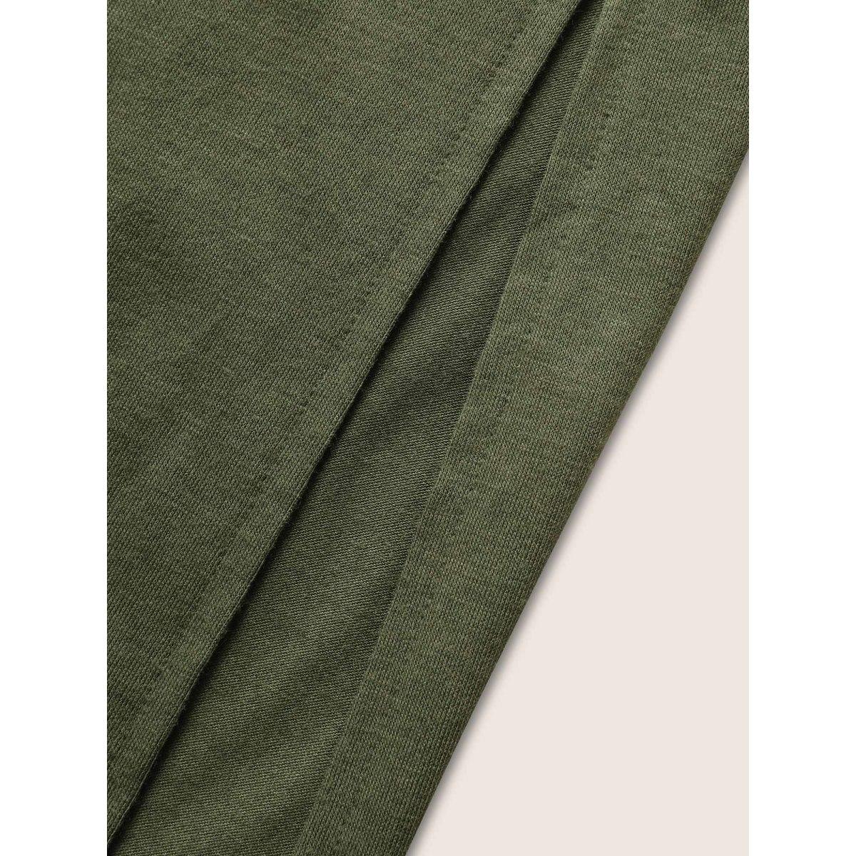 Plus Size ArmyGreen Solid Split Side Pocket Bowknot Tank Jumpsuit Women Casual Sleeveless V-neck Everyday Loose Jumpsuits BloomChic 22-24/3X Product Image