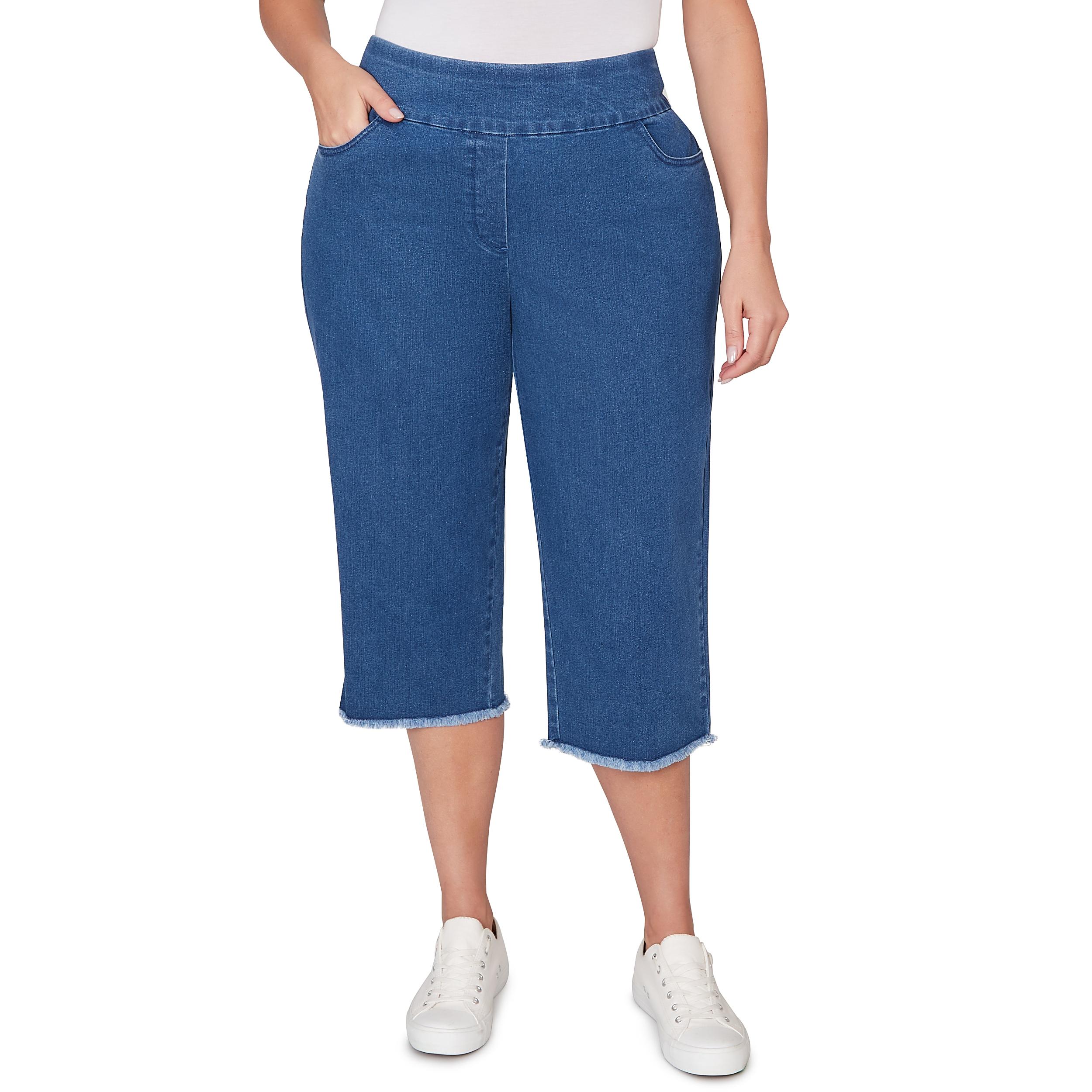 Alfred Dunner Super Stretch Denim Fringe Capri Pant- Petite Product Image