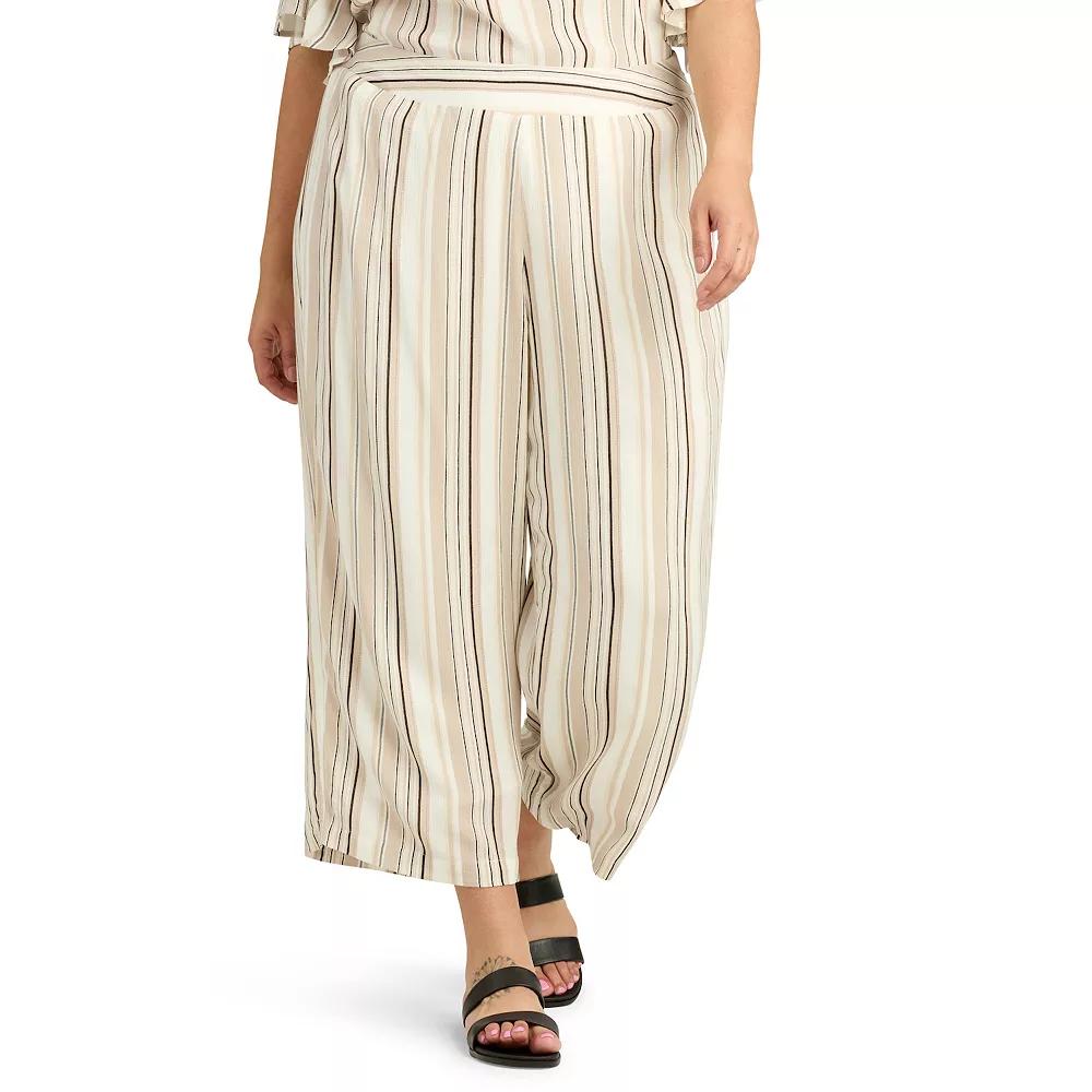 Plus Size AB Studio Wide Leg Striped Cropped Pants, Womens Product Image
