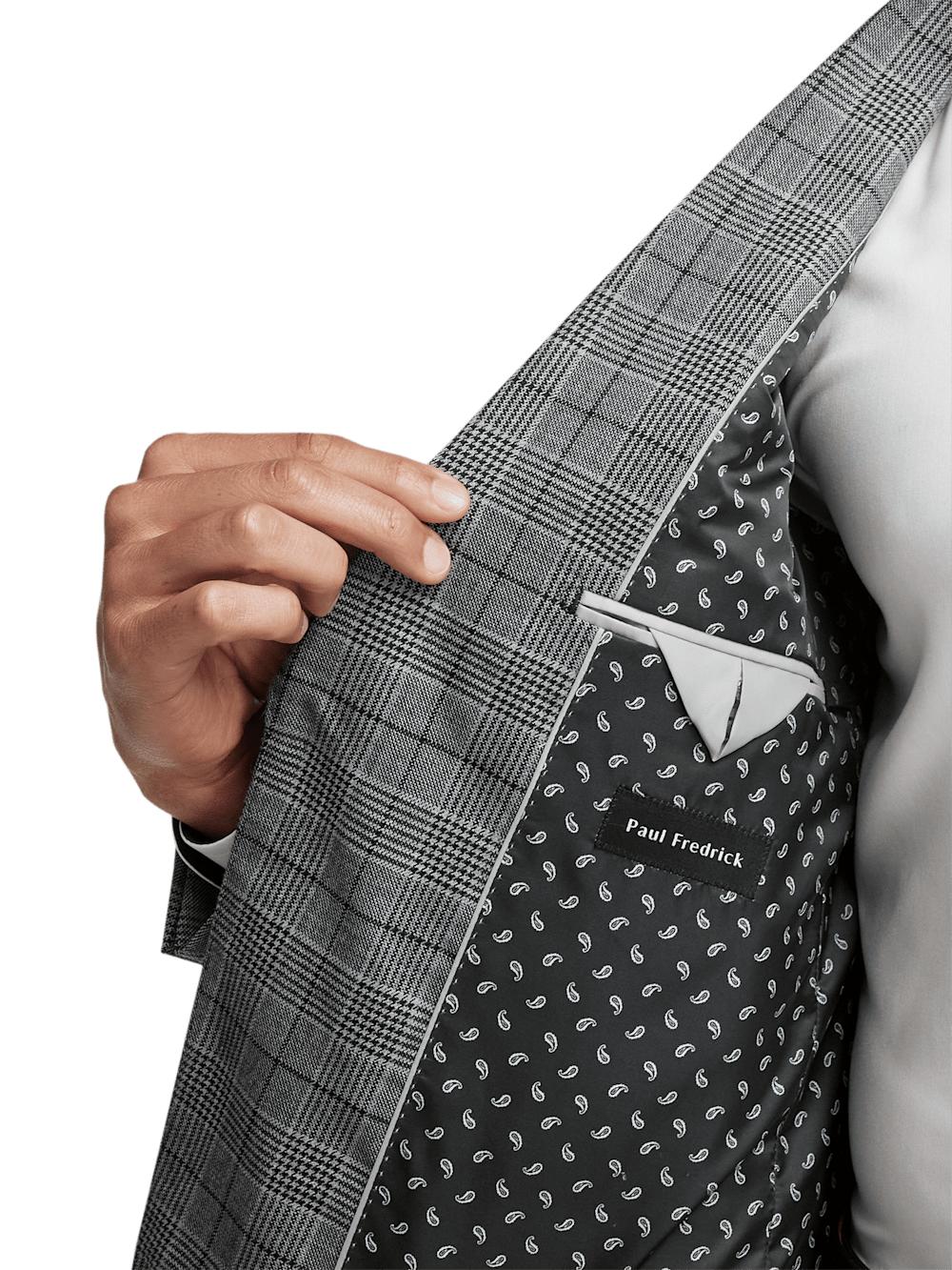 Wool Plaid Single Breasted Notch Lapel Sport Coat - Black/grey Product Image