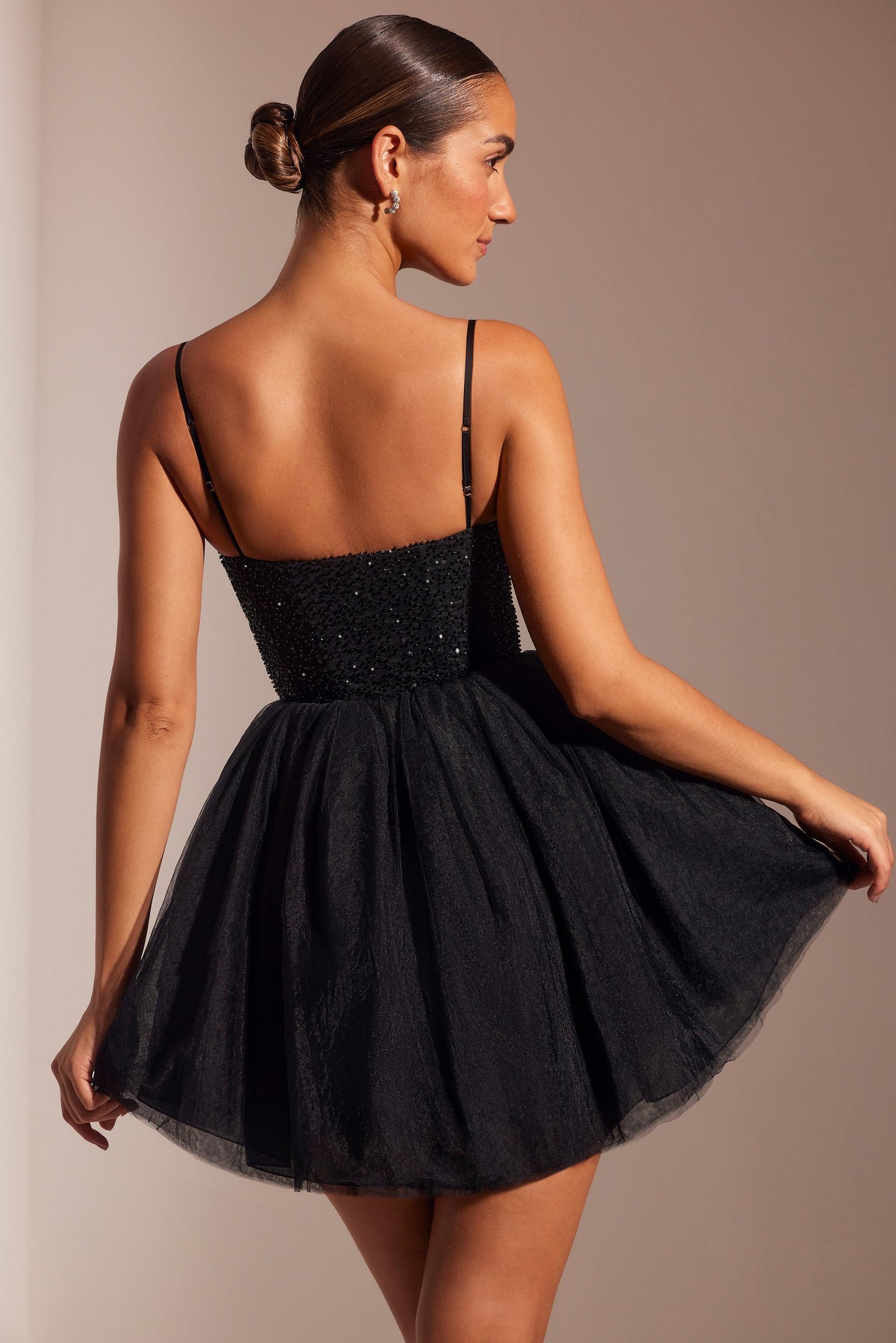 Embellished Corset Tulle Skirt Mini Dress in Black Product Image