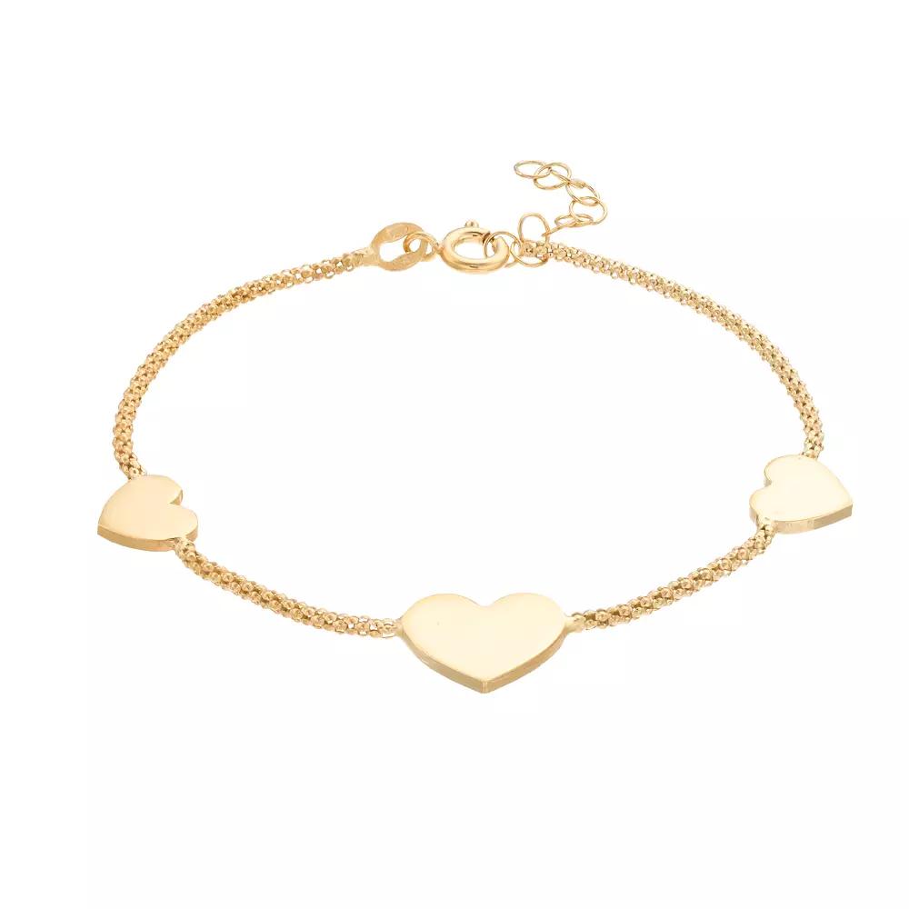 Gold Tone Sterling Silver Heart Station Bracelet, Women's, Size: 8" Product Image