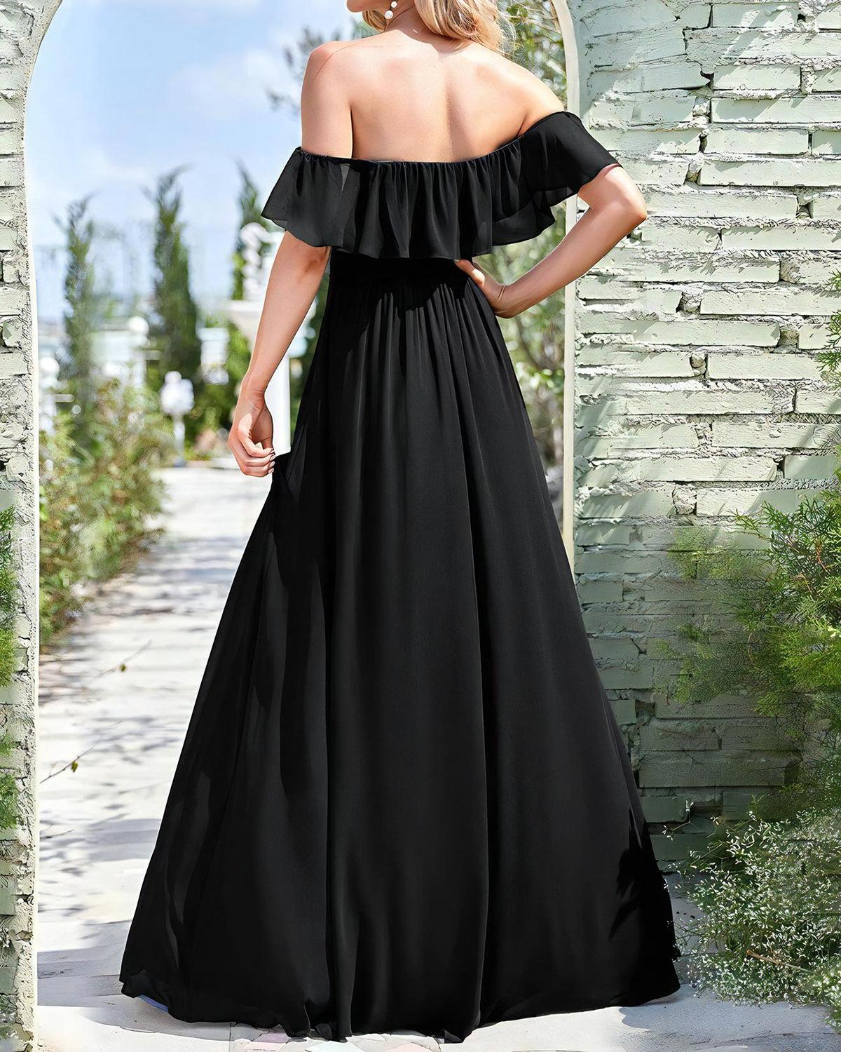 Black Off The Shoulder A-Line Maxi Dress Product Image