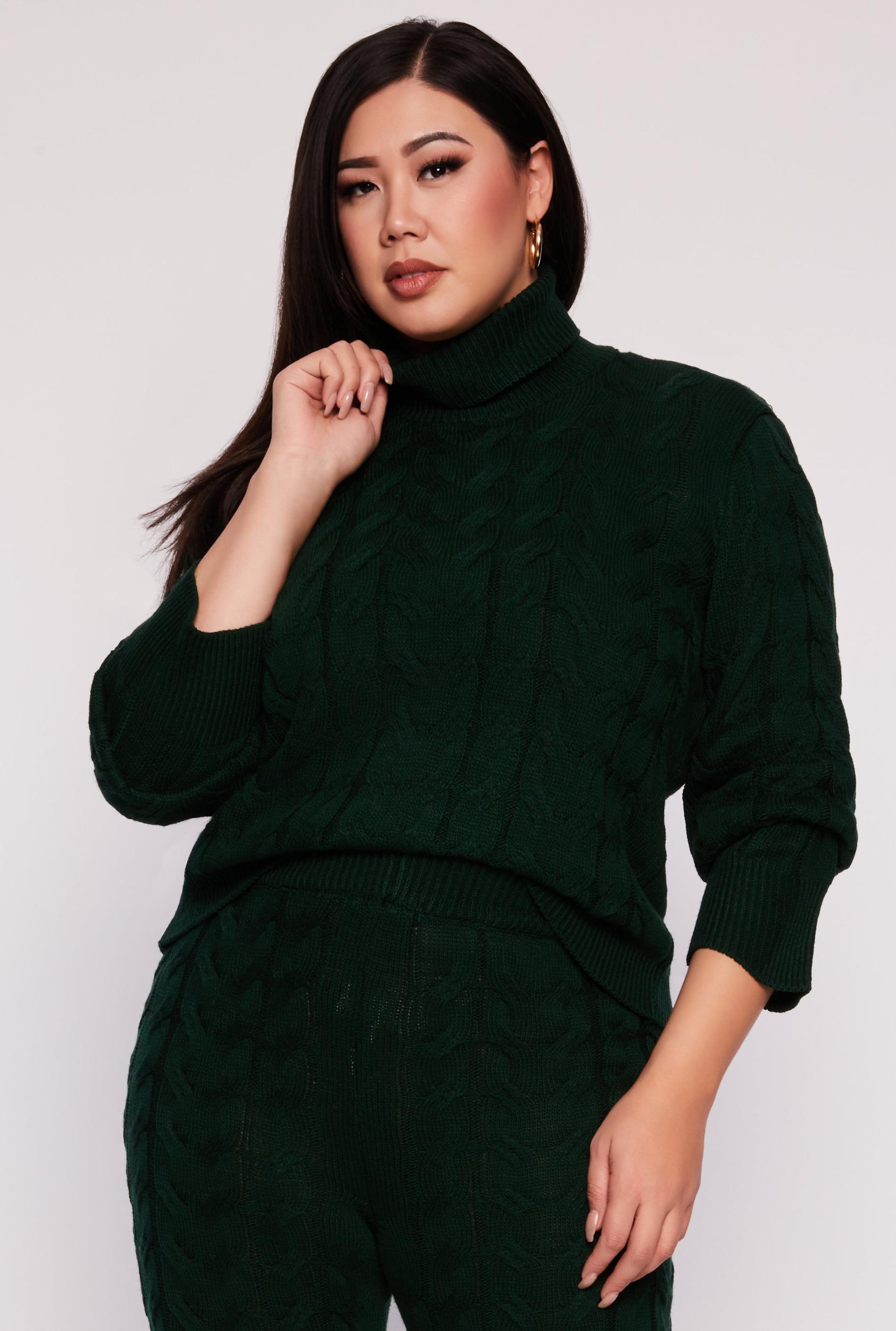 Womens Plus Size Cable Knit Turtleneck Sweater Product Image