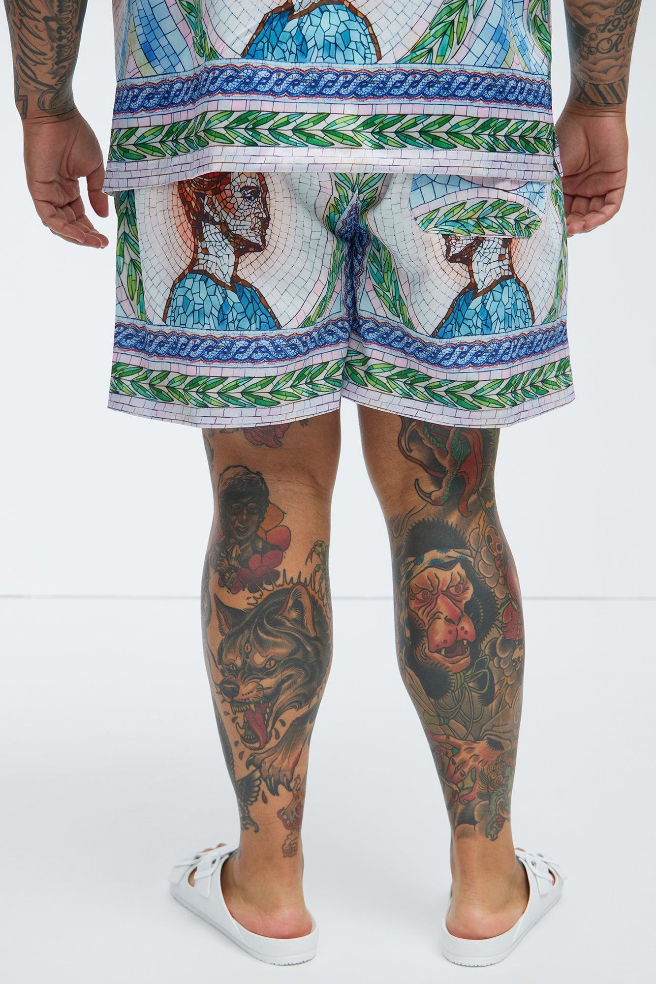 Atherton Mosaic Swim Mid Trunk - Blue/combo Product Image