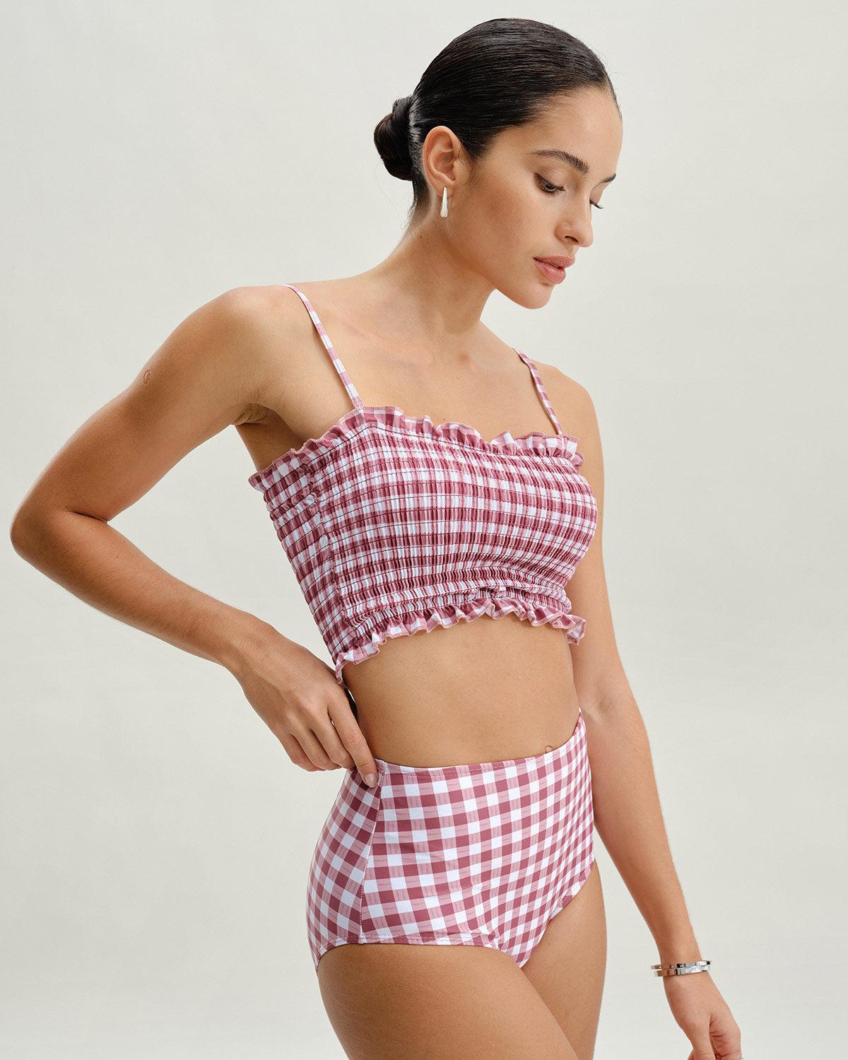 Red Plaid Bandeau Bikini Set Product Image