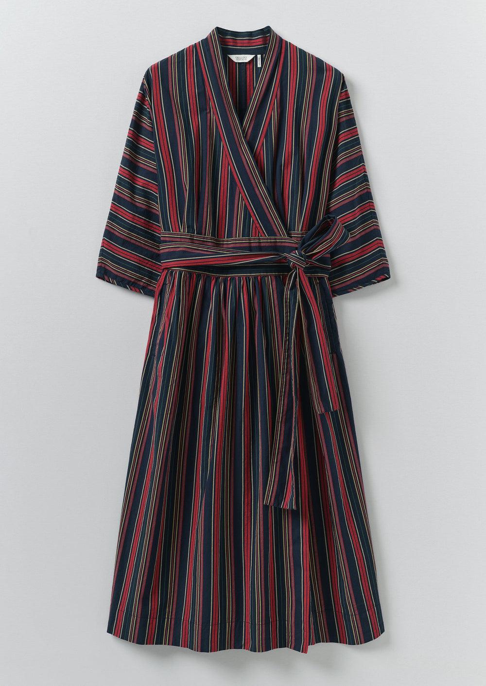 Pantry Stripe Cotton Wrap Dress | Provence Blue Product Image