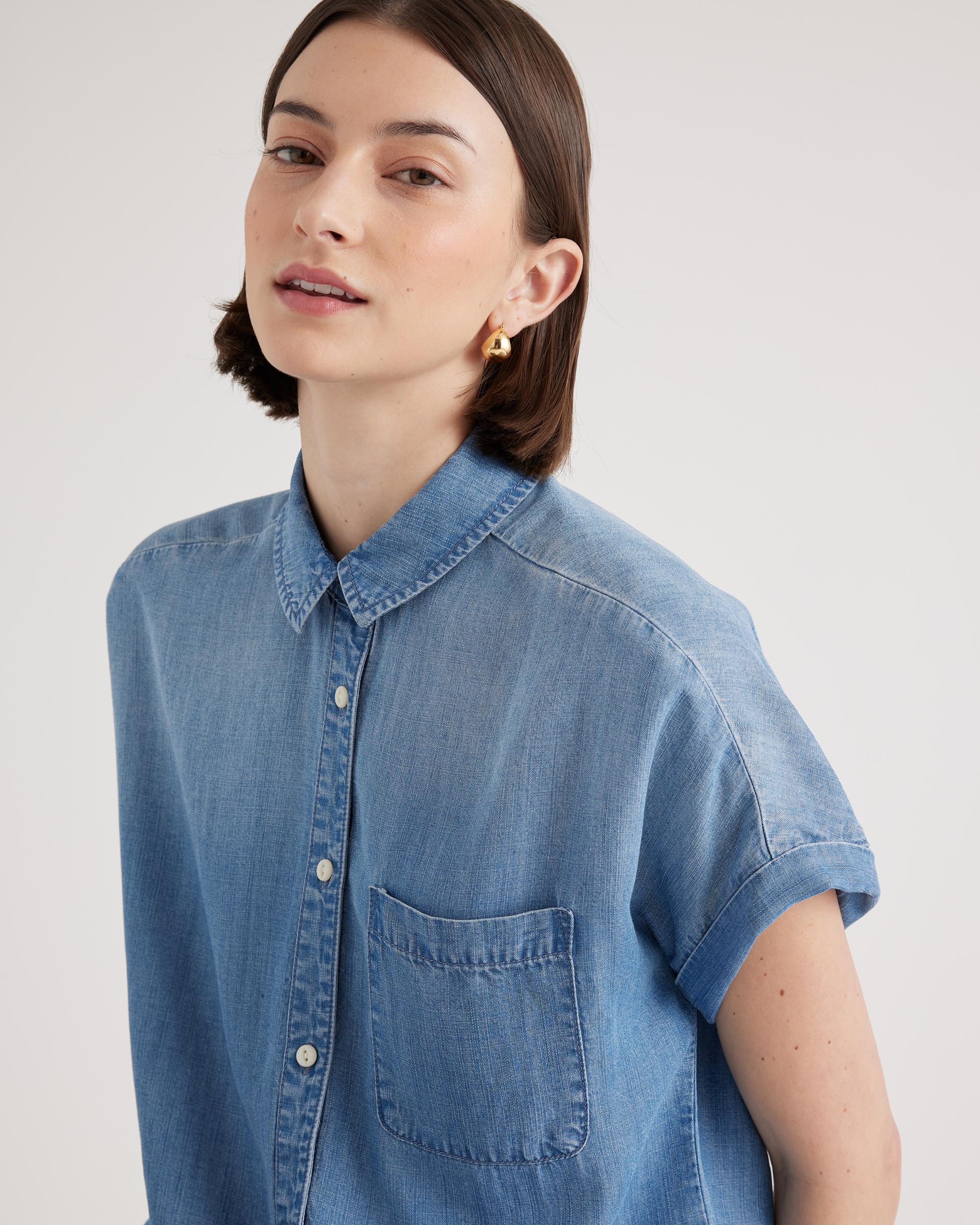 Quince | Women's Chambray Tencel Short Sleeve Shirt Size XS Product Image