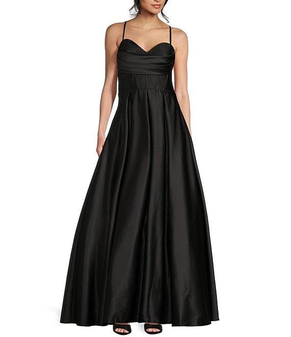 Blondie Nites Stone Sweetheart Drape Neck Tie Back A-Line Ball Gown Product Image