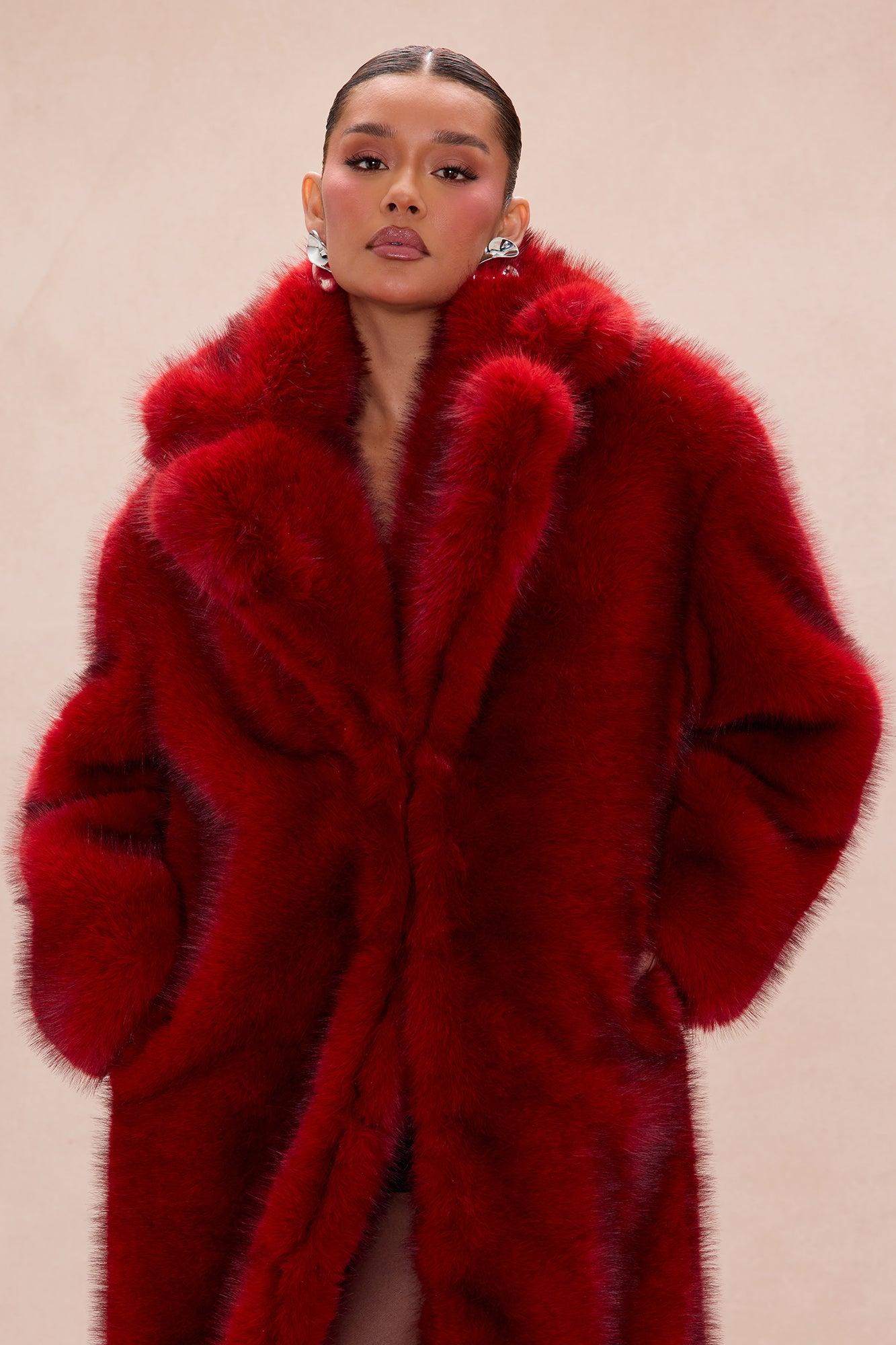 Rebel Hearts Faux Fur Coat - Red Female Product Image
