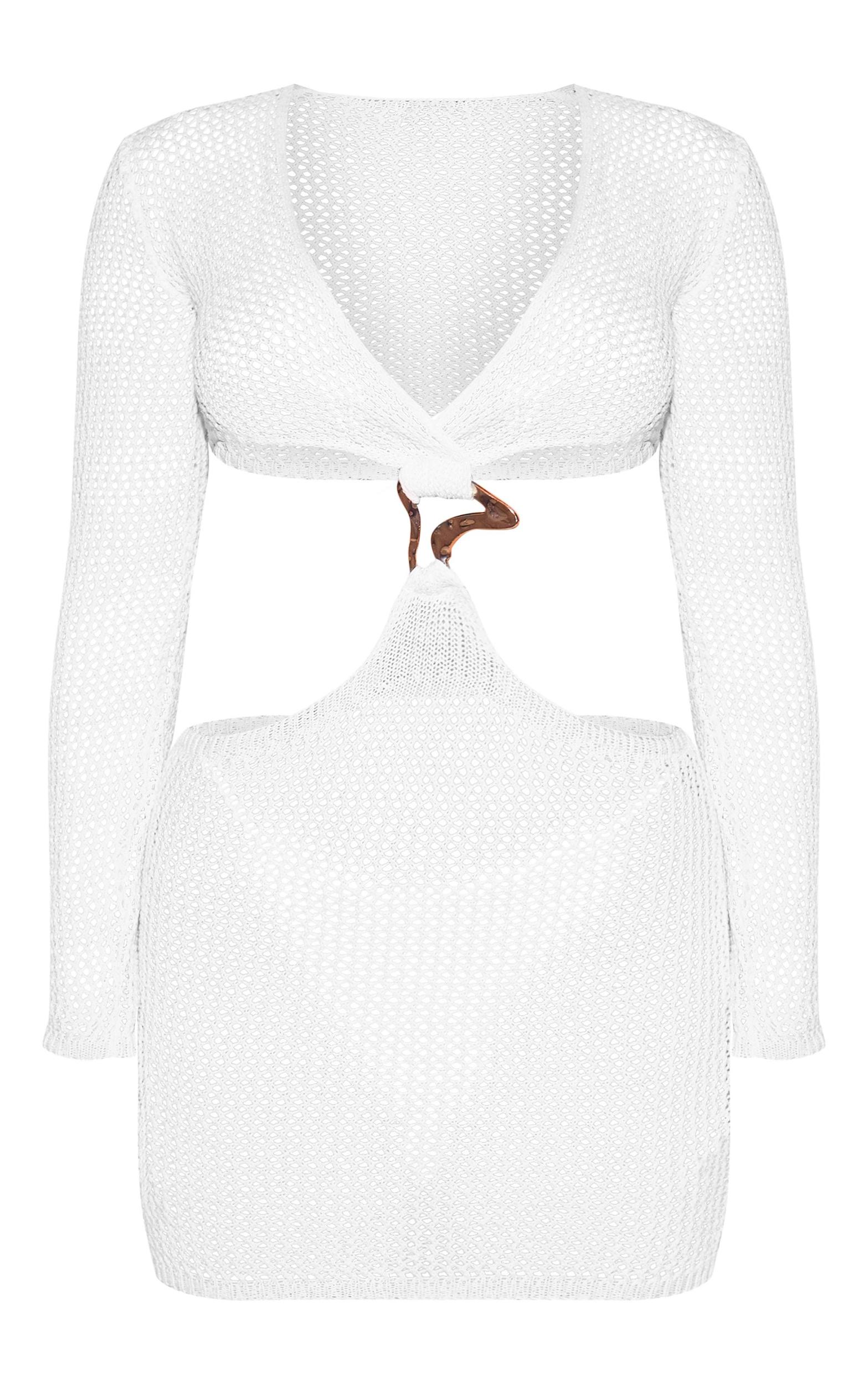 Cream Crochet Gold Trim Cut Out Beach Dress Product Image