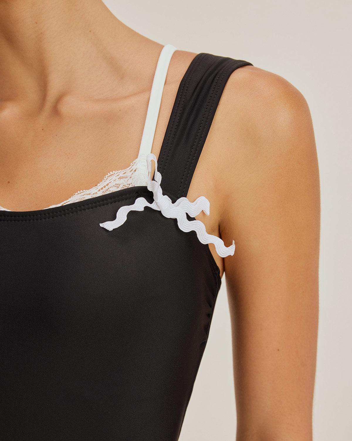 Black Contrast Lace One Piece Swimwear Product Image