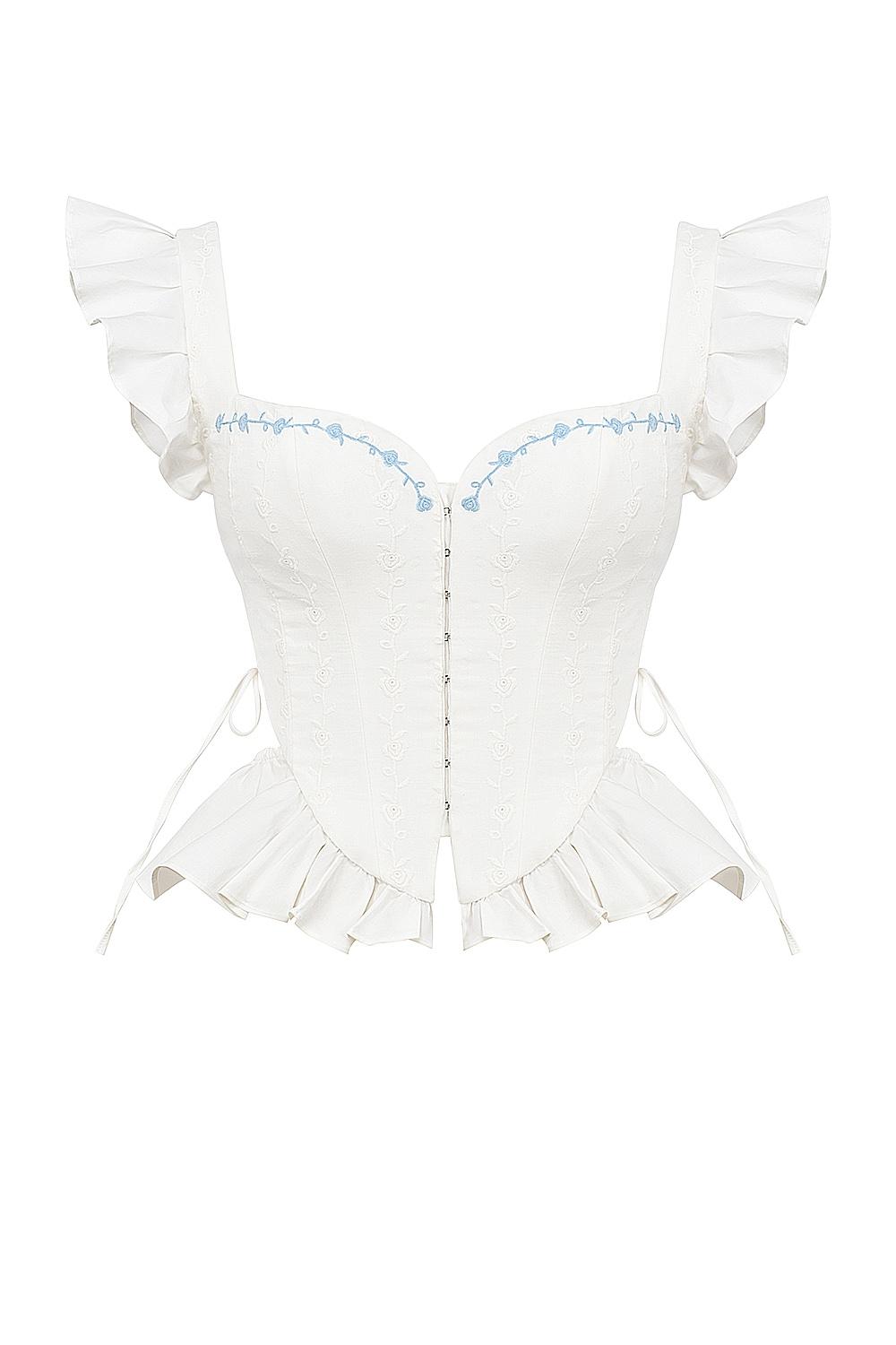 Lilibet  white embroidered cotton peplum corset top - sale Product Image