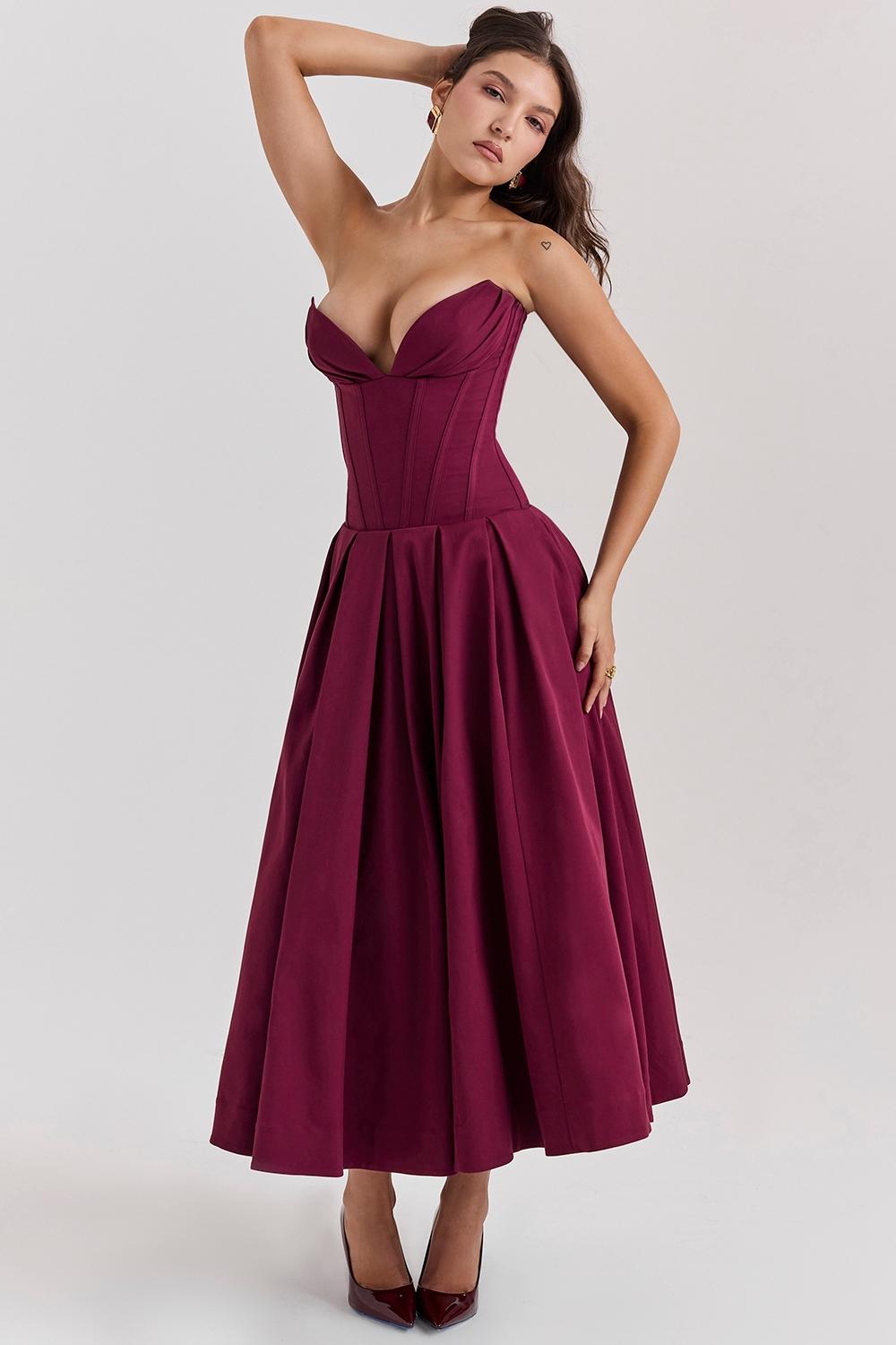 Lady  wine strapless midi dress Product Image