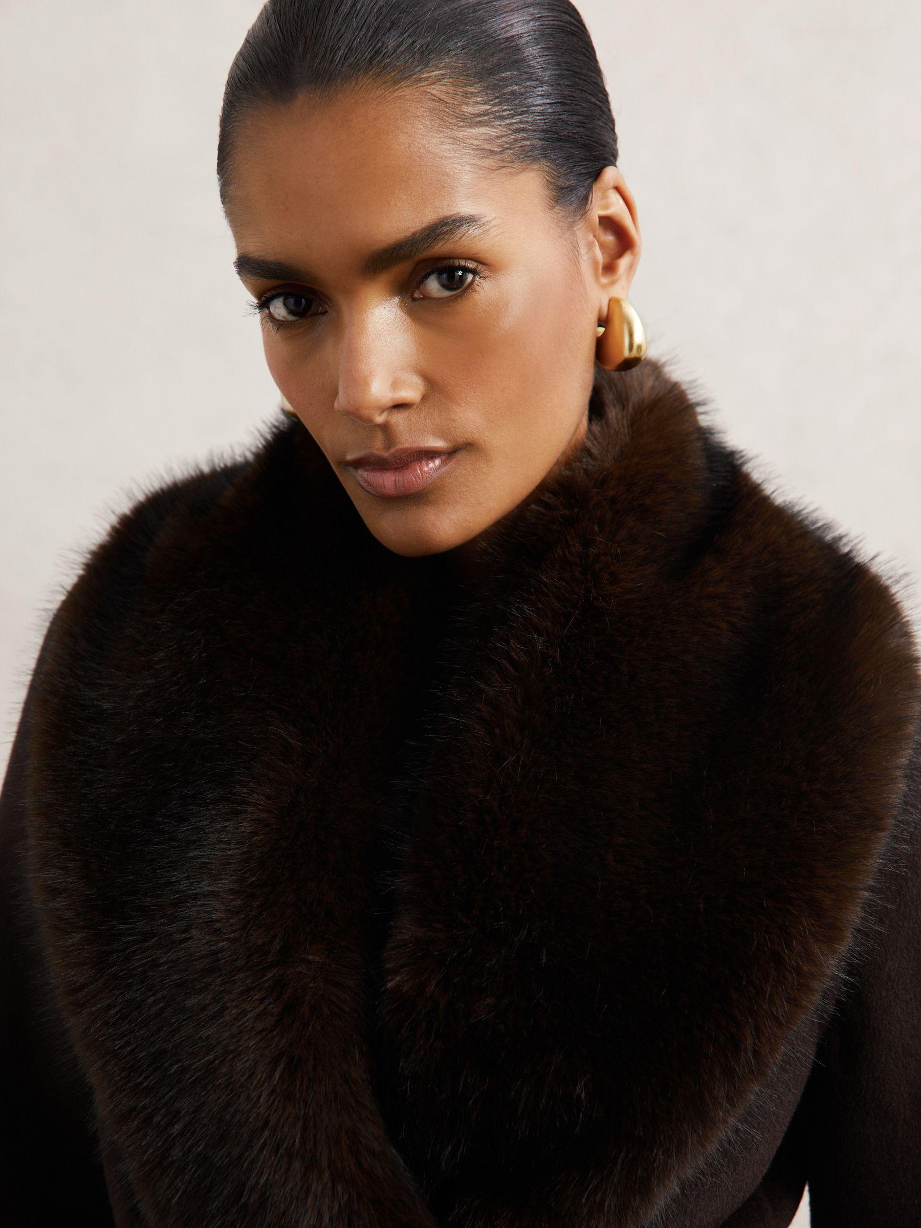 Petite Faux-Fur Collar Blindseam Coat Wool-Blend in Chocolate Brown Product Image