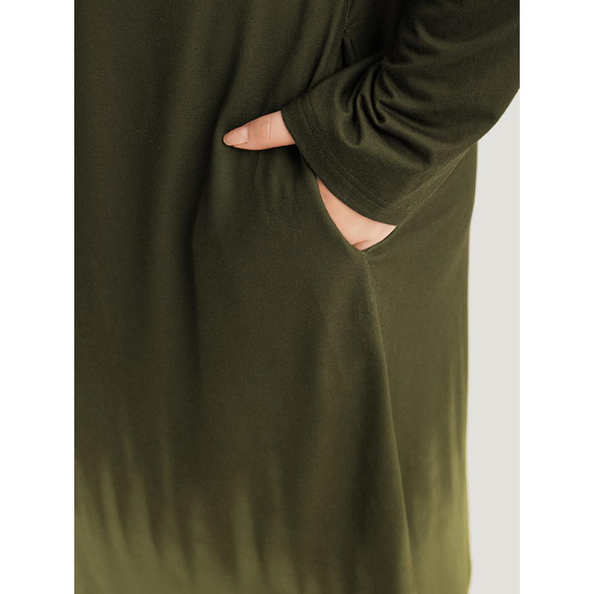 Plus Size Tie Dye Pocket Round Neck Cut Out Dress ArmyGreen Women Casual Tie Dye Round Neck Long Sleeve Curvy Midi Dress BloomChic 14-16/1X Product Image