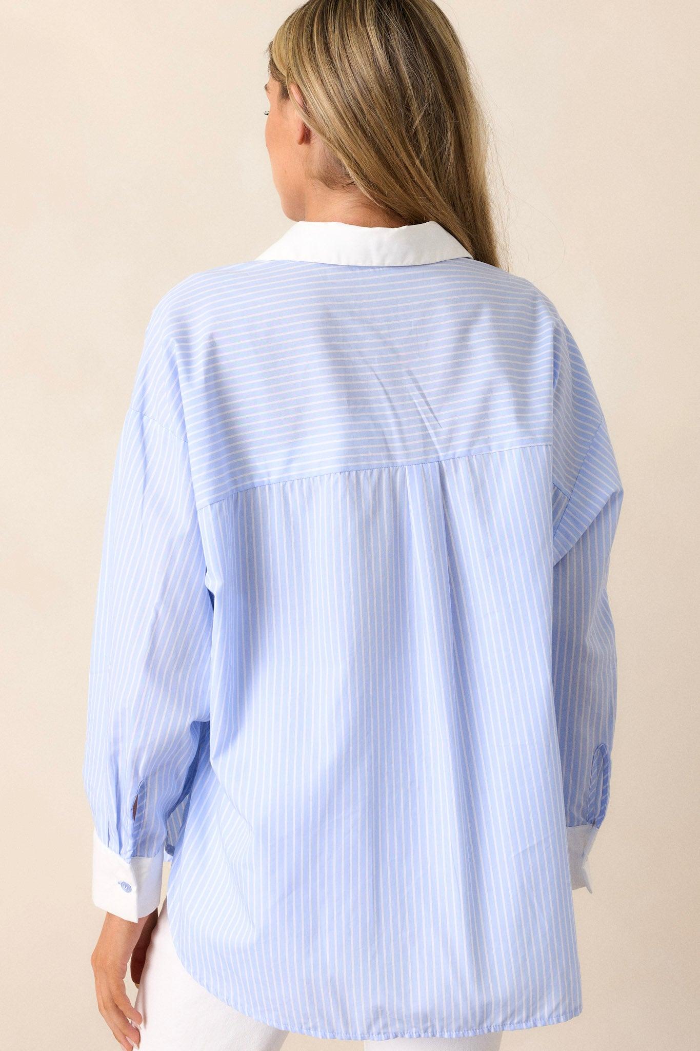 Vintage Verve Cotton Blue Stripe Button Front Top Product Image