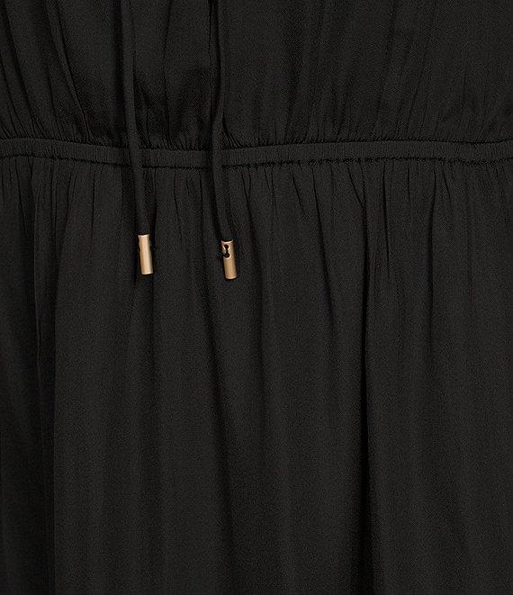 Skies Are Blue Split Tie Neck 3/4 Sleeve Tiered Ruffle Maxi Dress Product Image