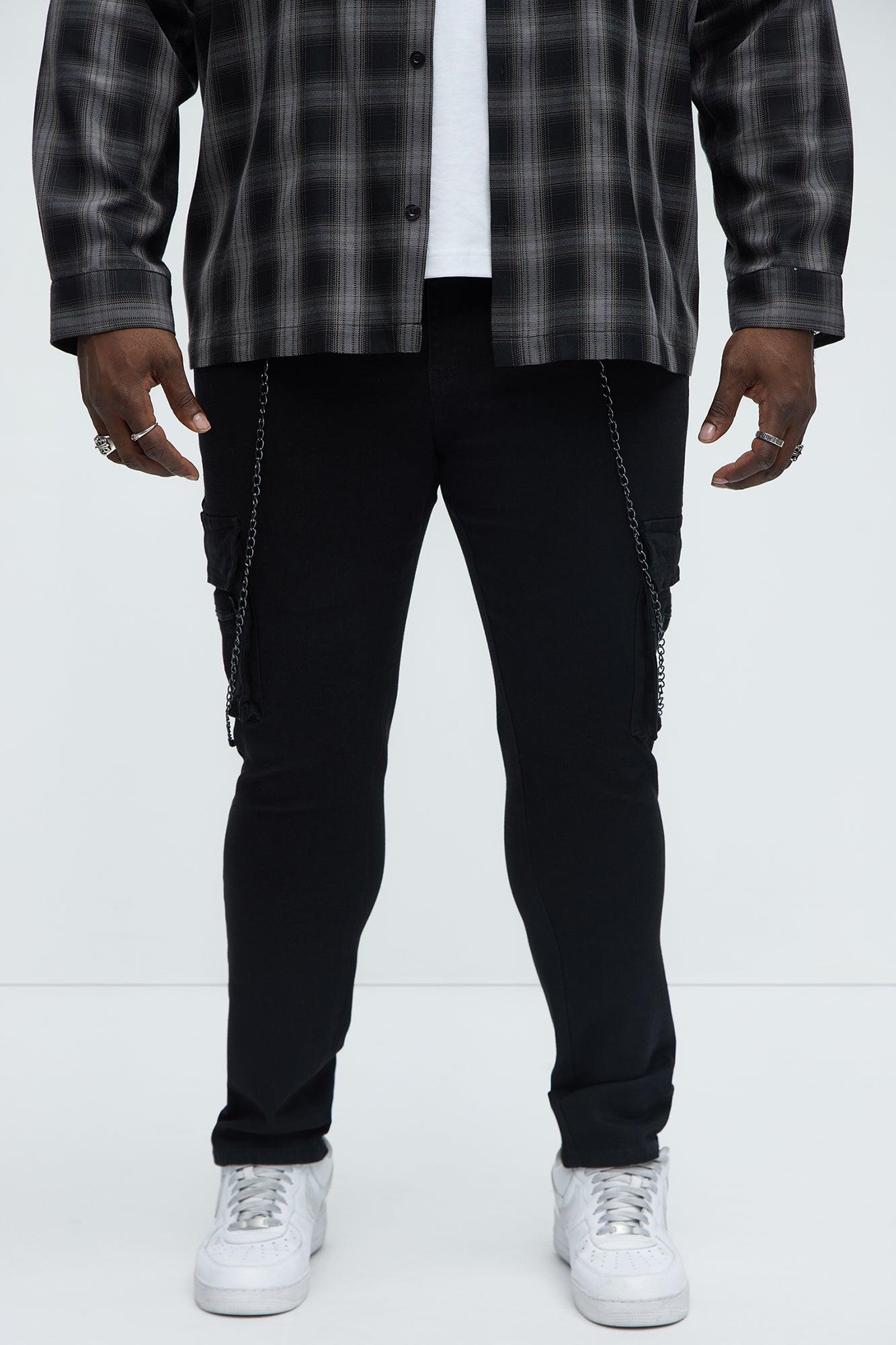 Down To It Cargo With Chain Stacked Skinny Jeans - Black Product Image