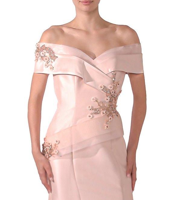 Terani Couture Pleated Off-the-Shoulder Short Sleeve Mermaid Gown Product Image