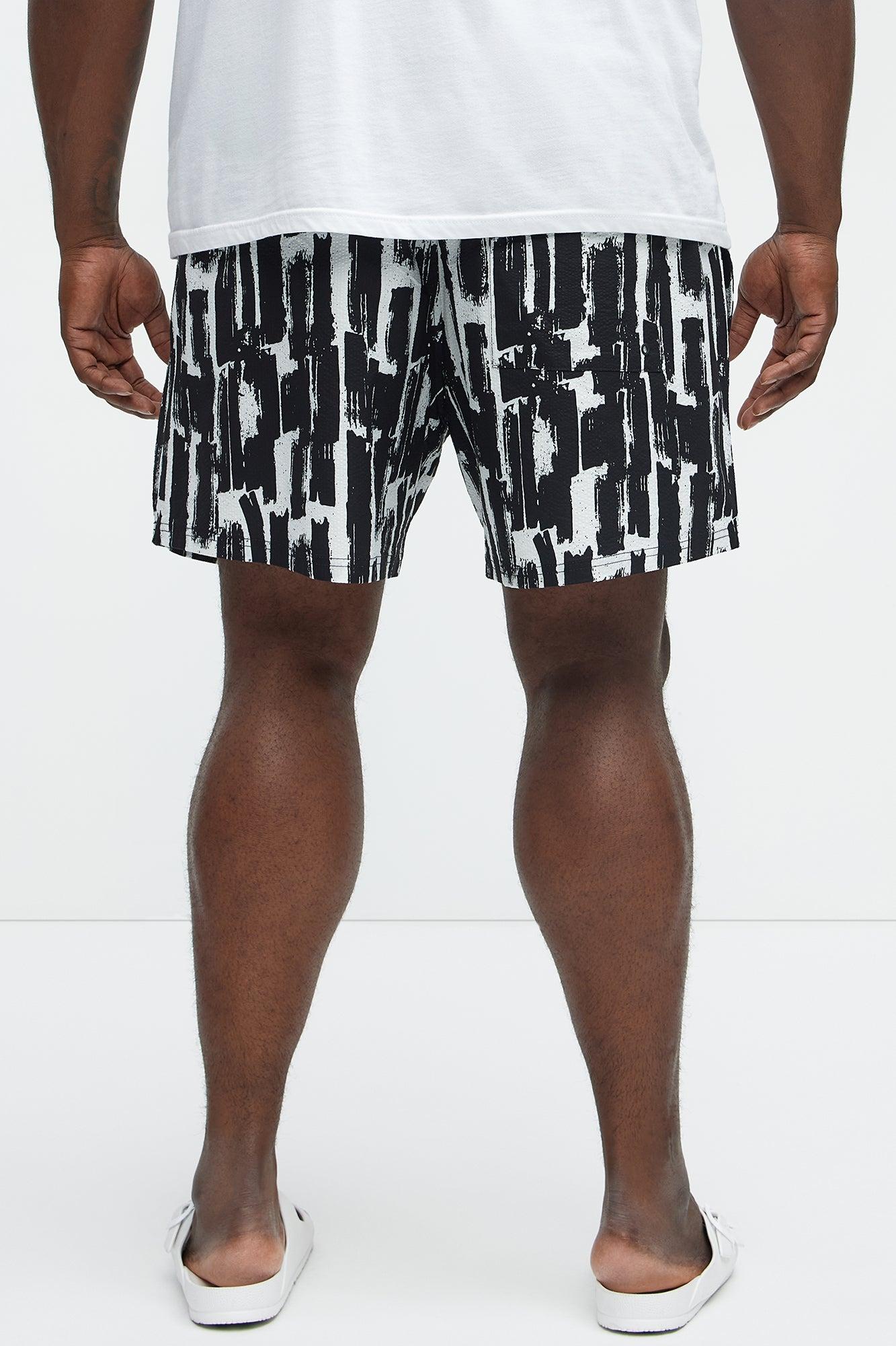 Seersucker Printed Swim Trunk Mid - Black/combo Product Image