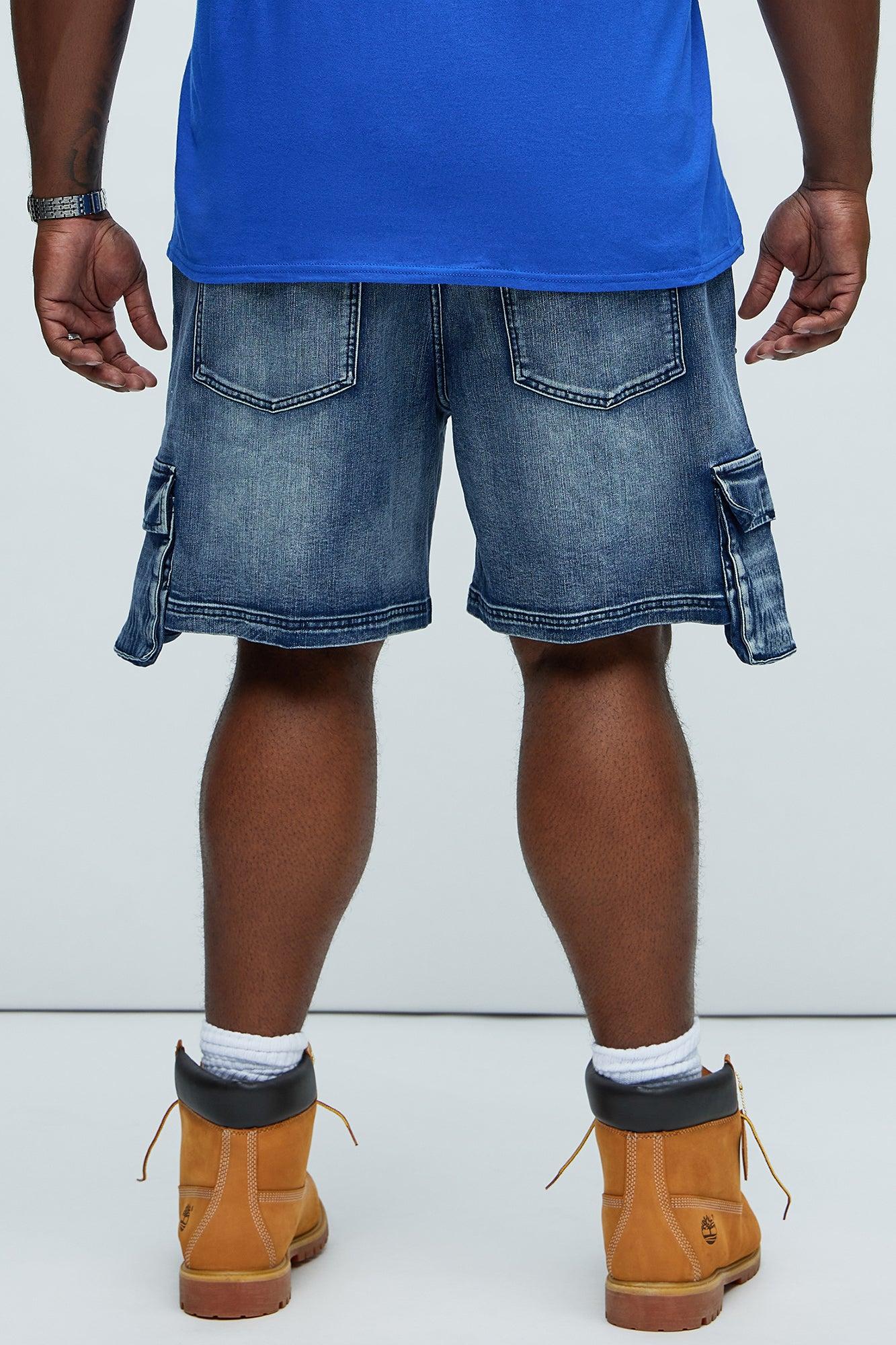 Kickin' It Cargo Denim Shorts - Navy Product Image