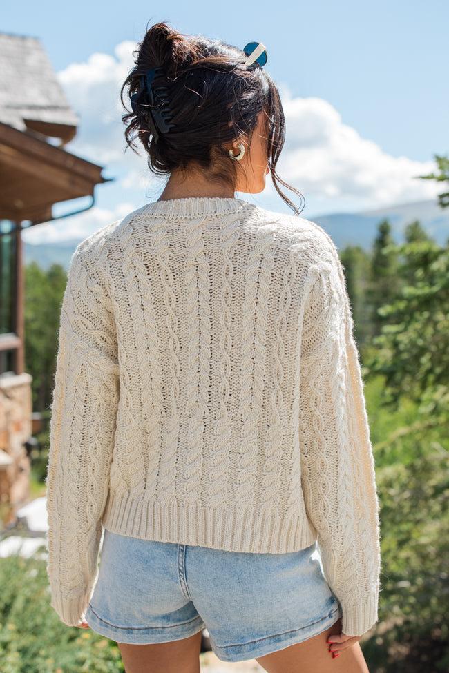 Fall Sentiments Cream Cable Knit Crew Neck Sweater FINAL SALE Product Image