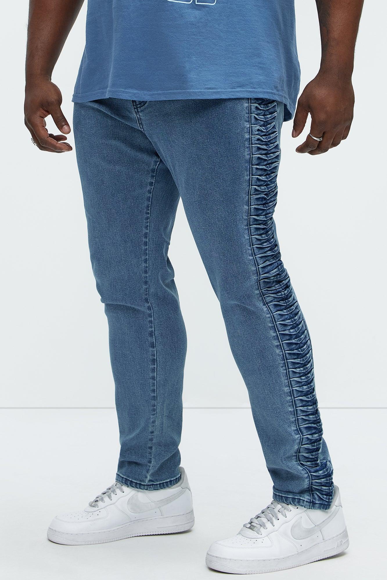 Gathered Panel Slim Jeans - Medium Blue Wash Product Image