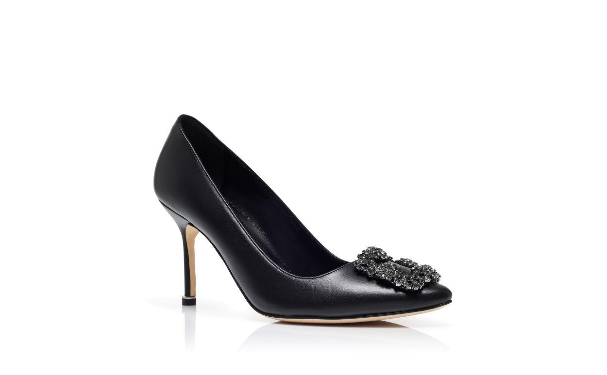 HANGISI 90 Black Leather Jewel Buckle Pumps Product Image