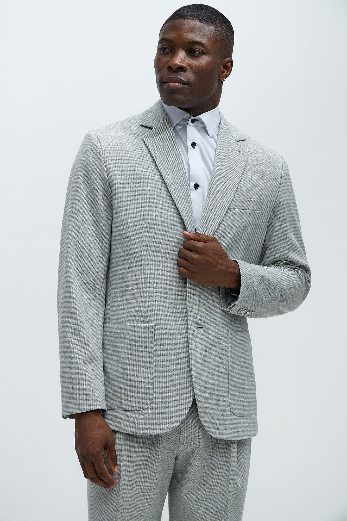 Wallace Houndstooth Texture Blazer - Grey Product Image