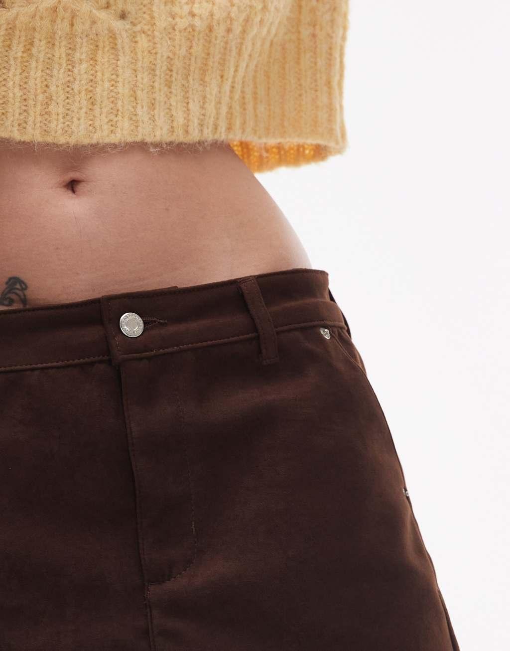 Topshop faux suede pelmet mini skirt in brown Product Image