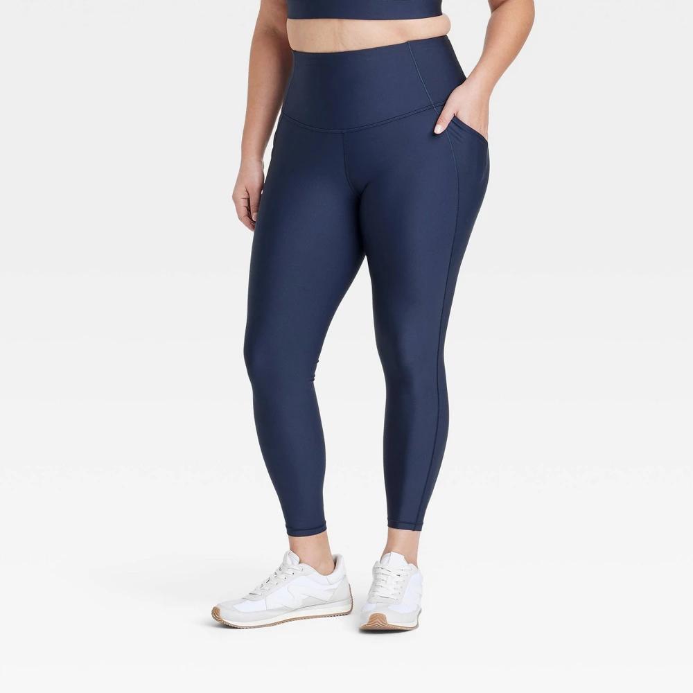 Women's Effortless Support High-Rise Pocketed 7/8 Leggings - All In Motion™ Navy Blue XXL: Moisture Wicking, Quick Drying Product Image