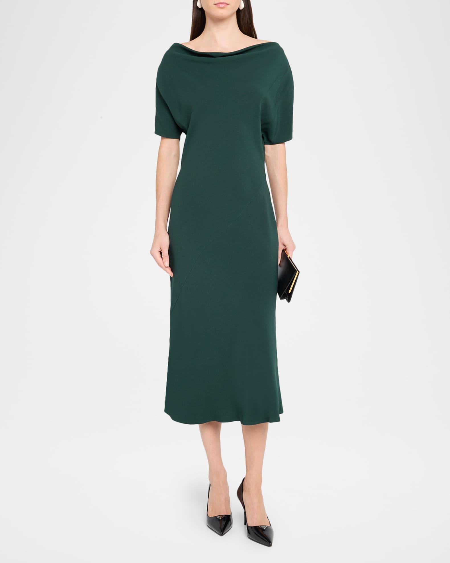 High-Neck Short-Sleeve Midi Dress Product Image