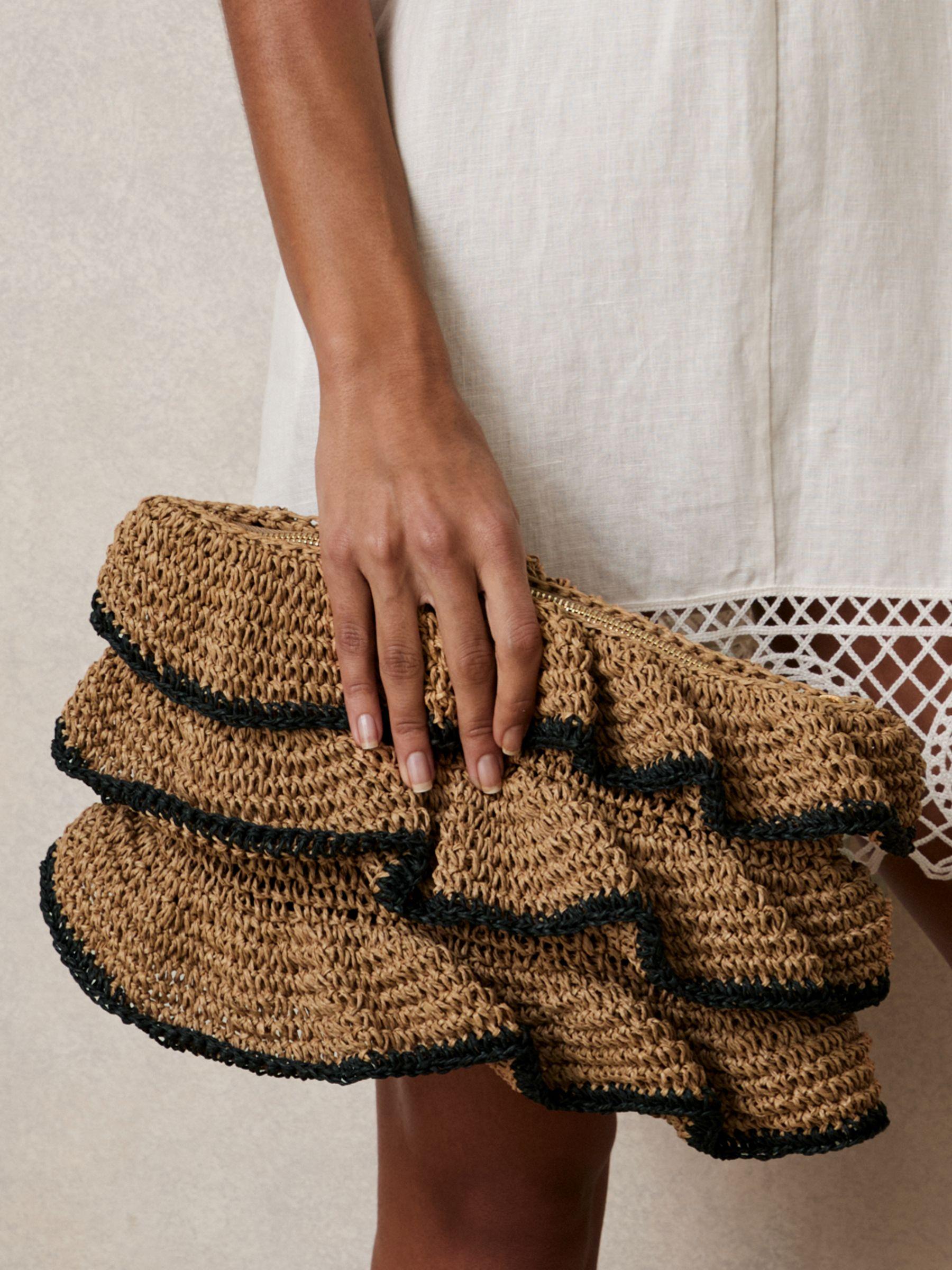 Raffia Ruffle Clutch Bag in Natural Product Image
